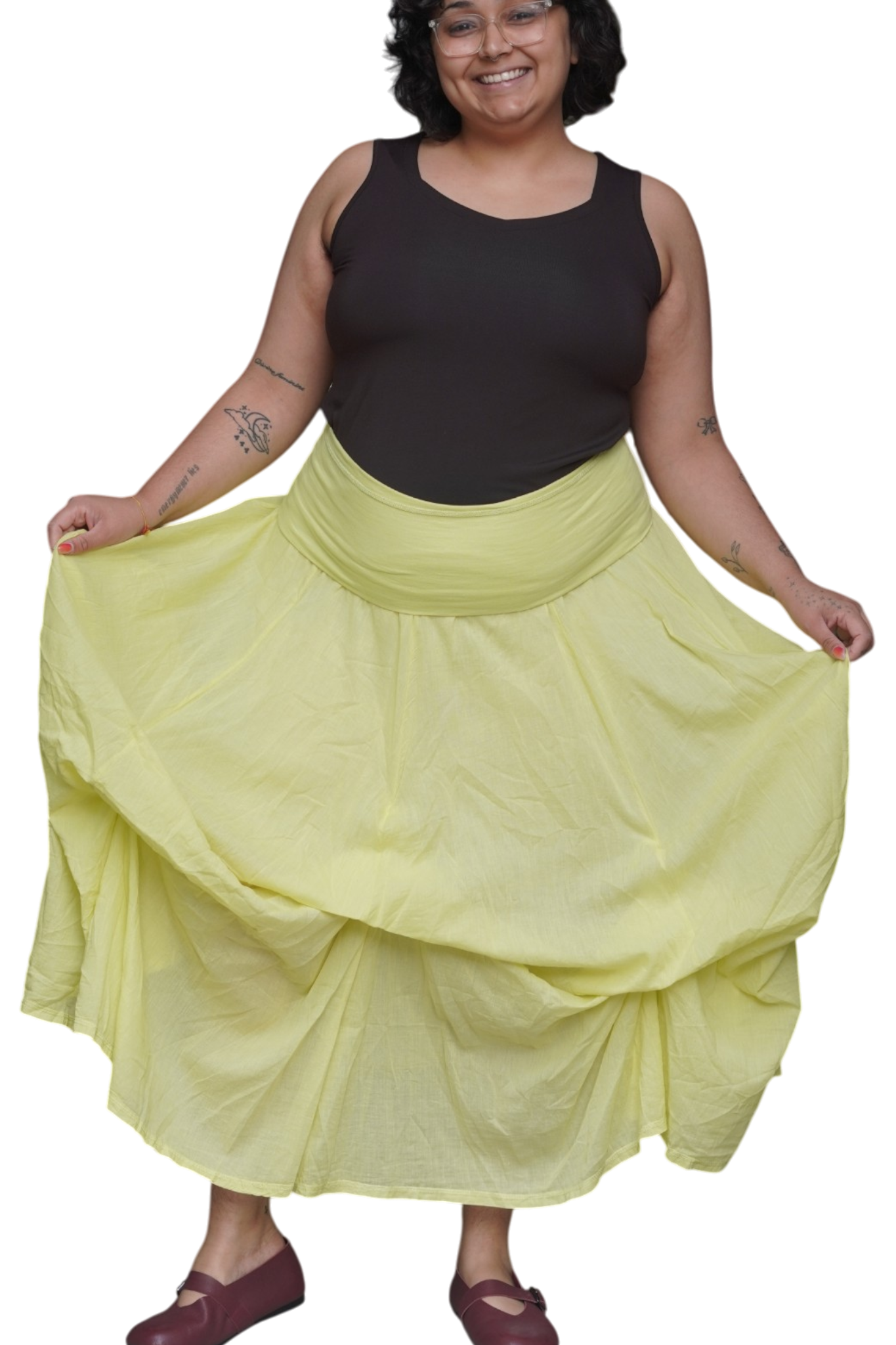 Wasabi Gathered Bubble Cotton Voile Tiered Skirt