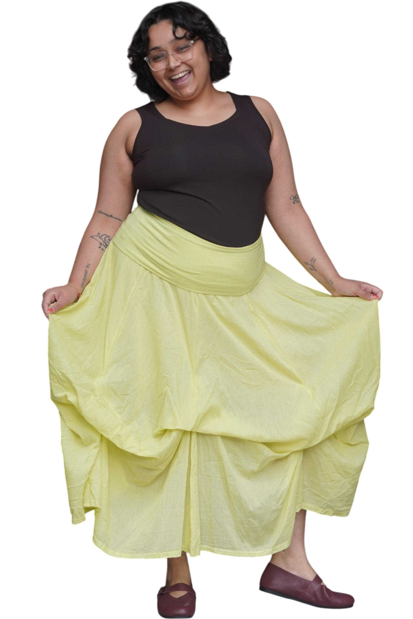 Wasabi Gathered Bubble Cotton Voile Tiered Skirt