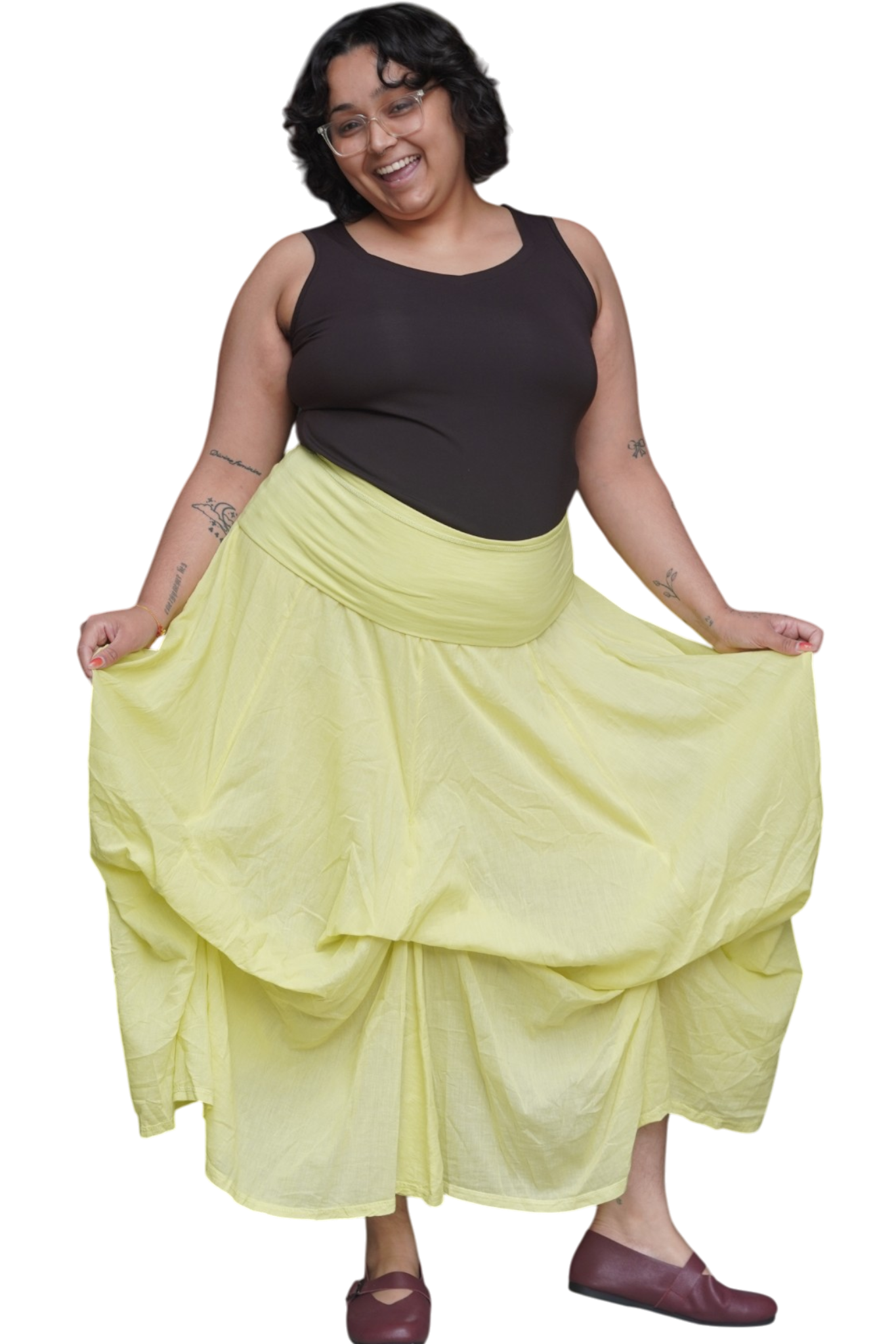 Wasabi Gathered Bubble Cotton Voile Tiered Skirt