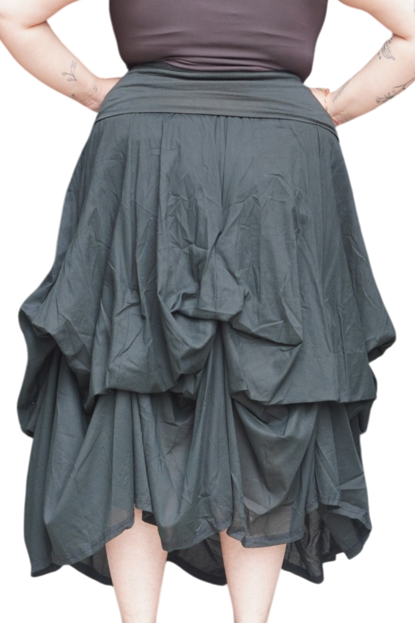 Black Gathered Bubble Cotton Voile Tiered Skirt