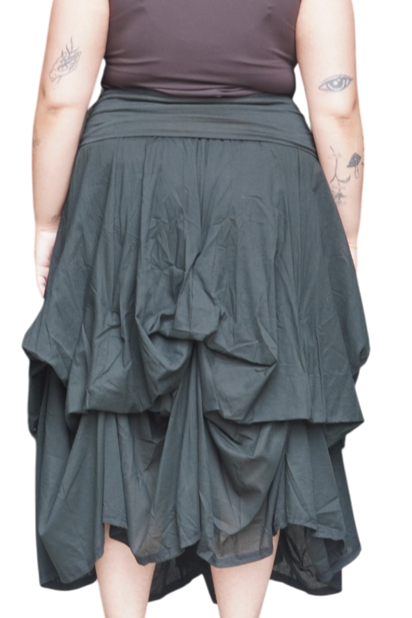 Black Gathered Bubble Cotton Voile Tiered Skirt