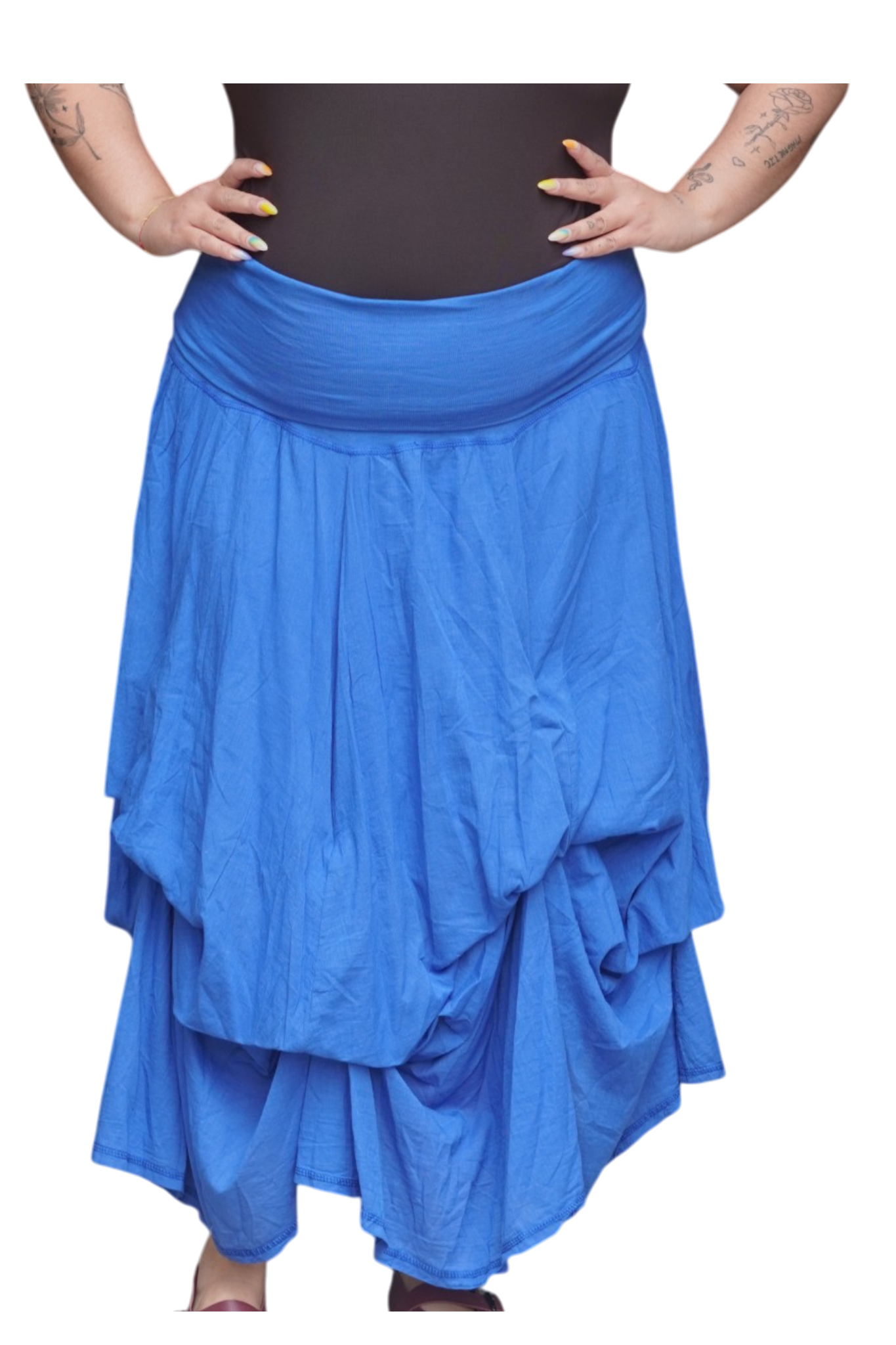 Royal Blue Gathered Bubble Cotton Voile Tiered Skirt