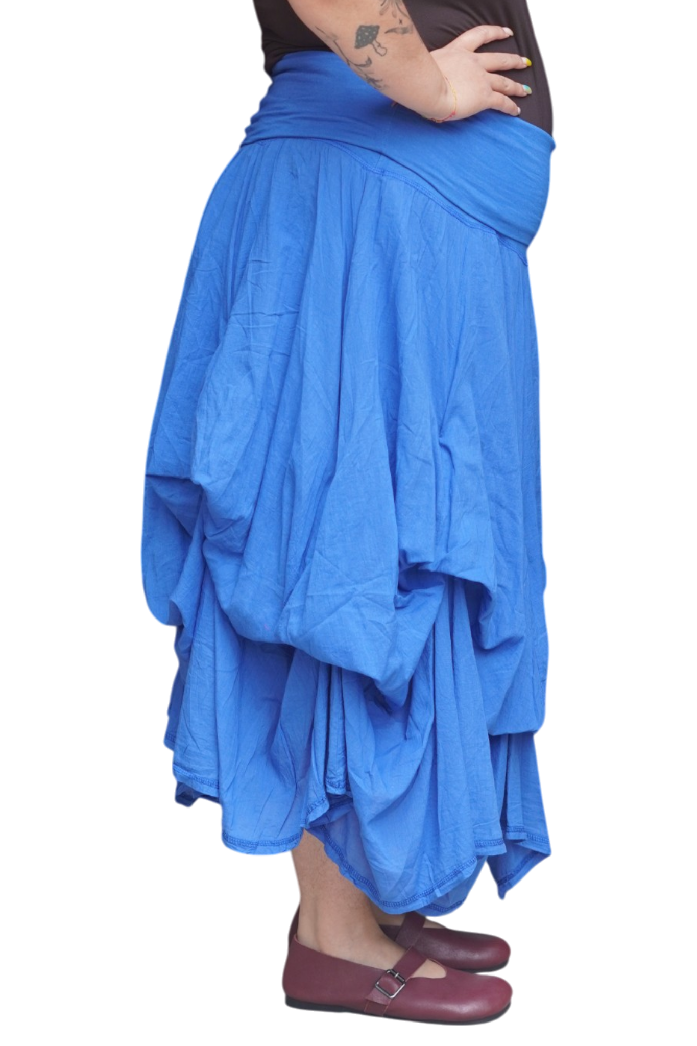 Royal Blue Gathered Bubble Cotton Voile Tiered Skirt