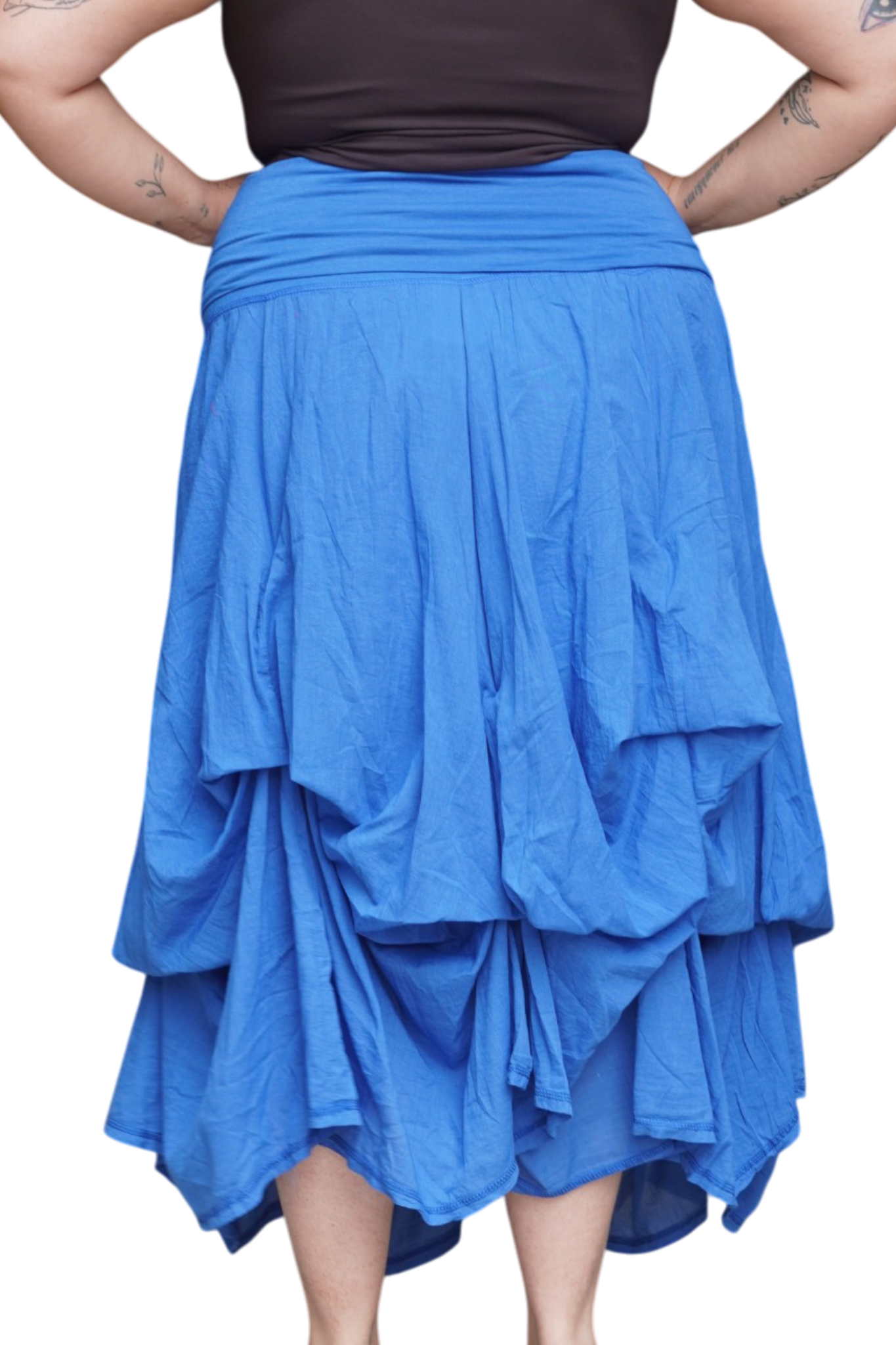 Royal Blue Gathered Bubble Cotton Voile Tiered Skirt