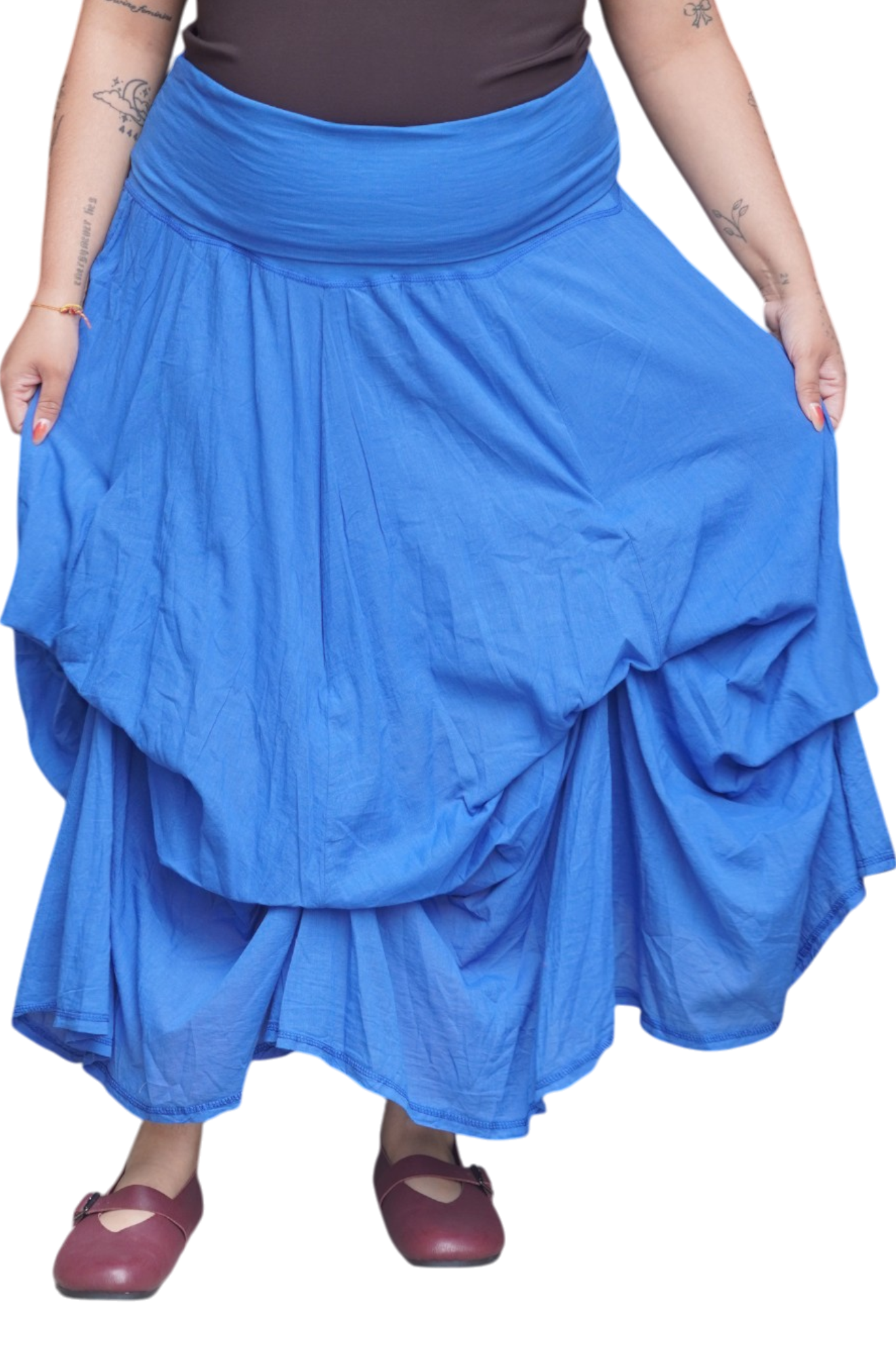 Royal Blue Gathered Bubble Cotton Voile Tiered Skirt