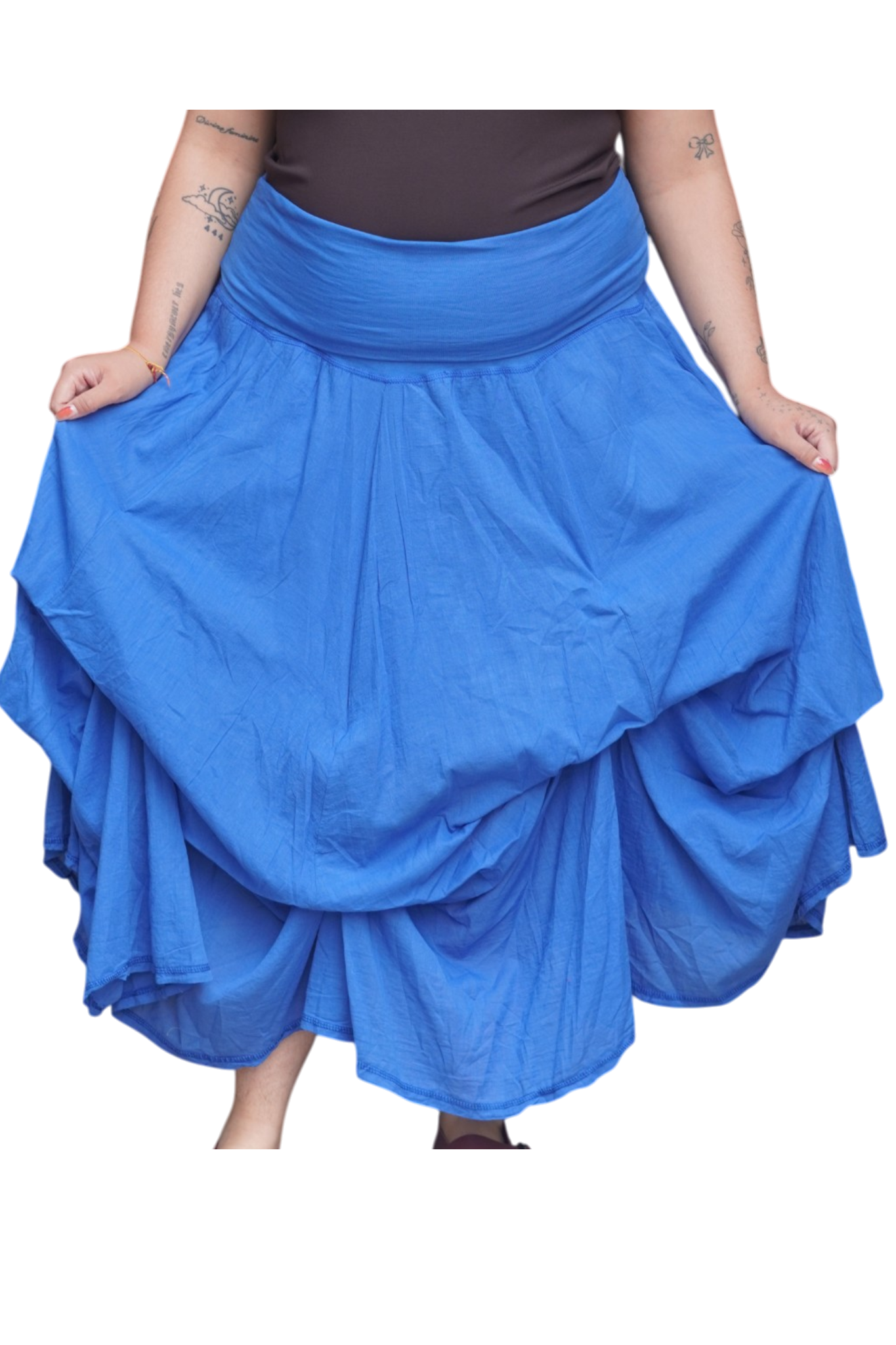 Royal Blue Gathered Bubble Cotton Voile Tiered Skirt