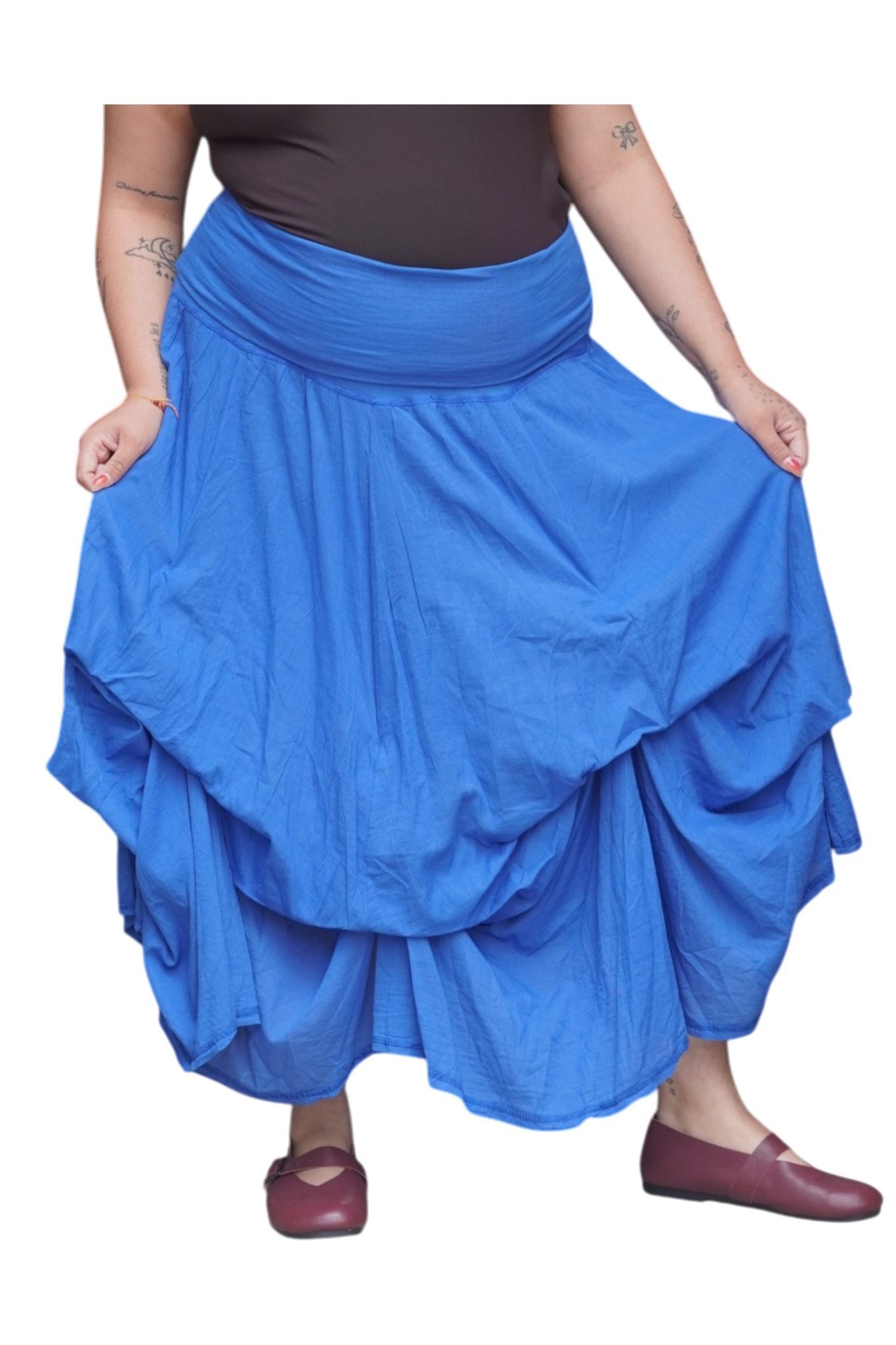 Royal Blue Gathered Bubble Cotton Voile Tiered Skirt