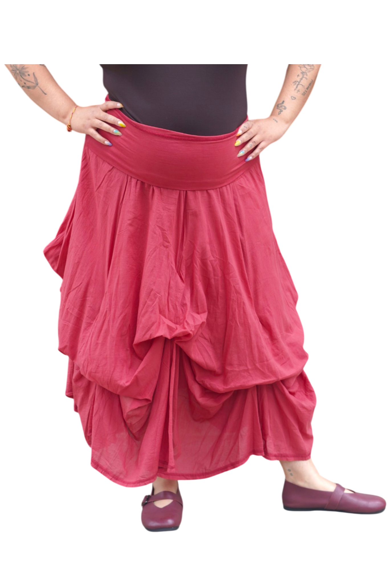 Weathered Rust Gathered Bubble Cotton Voile Tiered Skirt