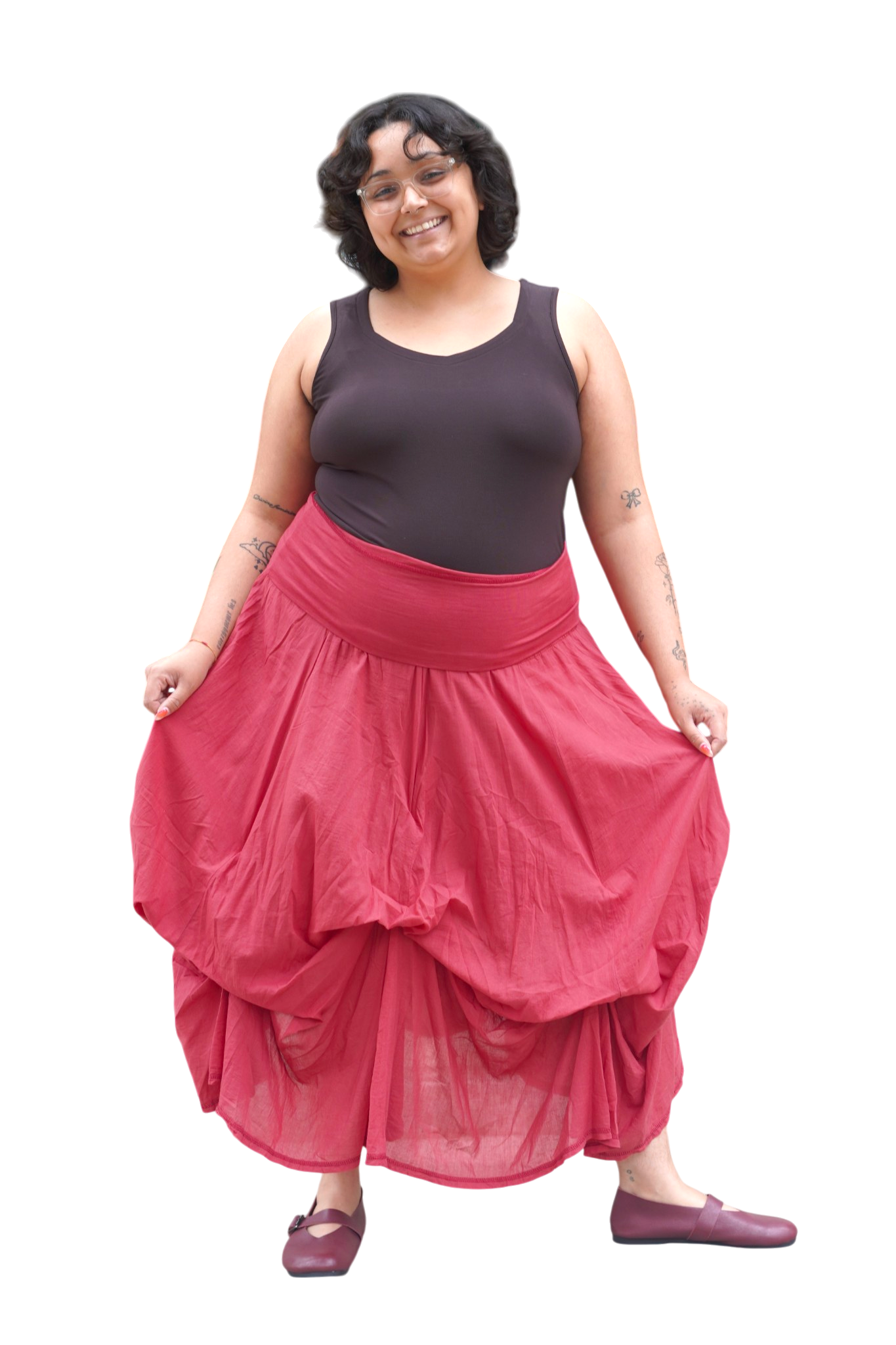 Weathered Rust Gathered Bubble Cotton Voile Tiered Skirt