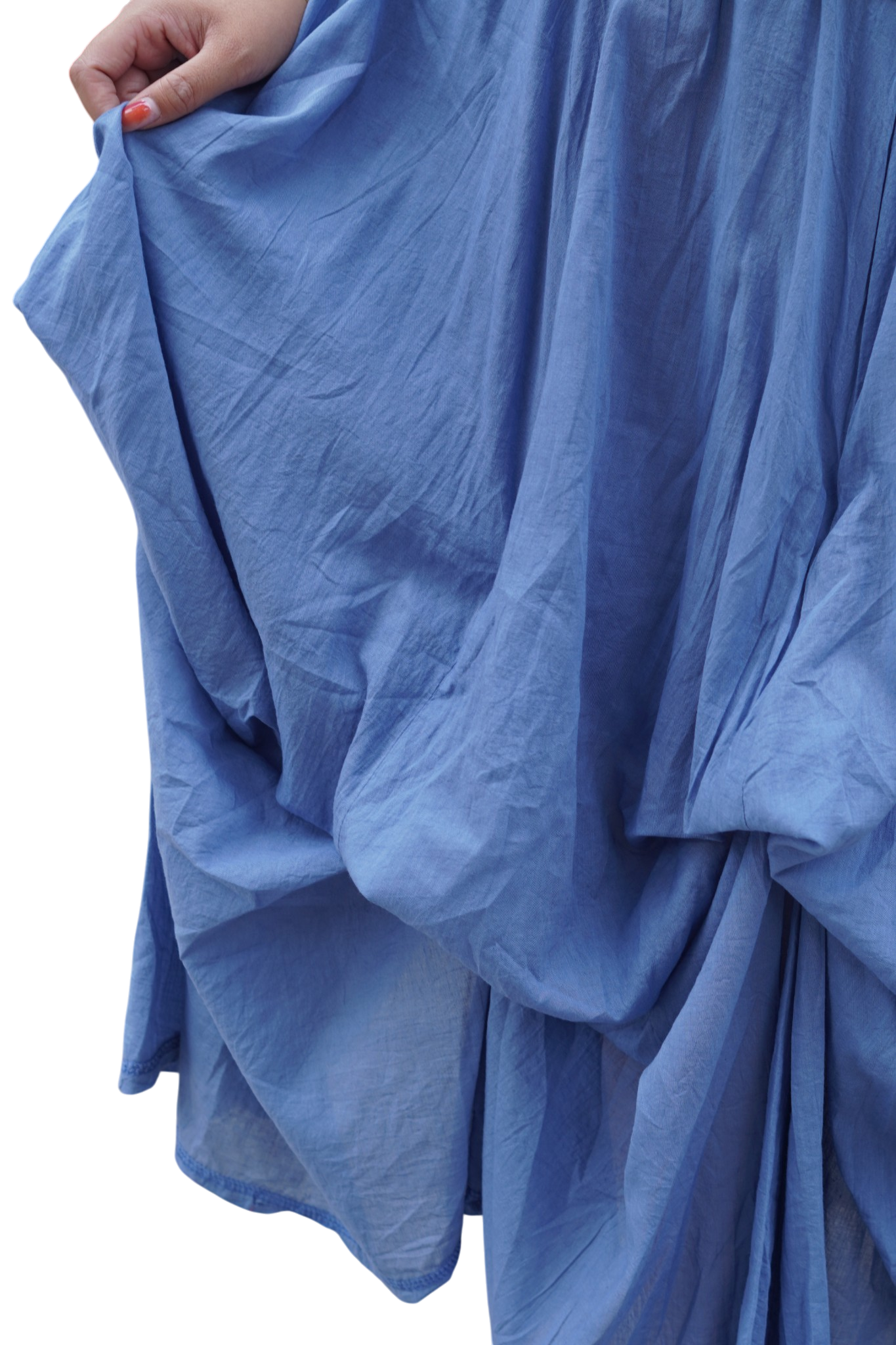Denim Gathered Bubble Cotton Voile Tiered Skirt