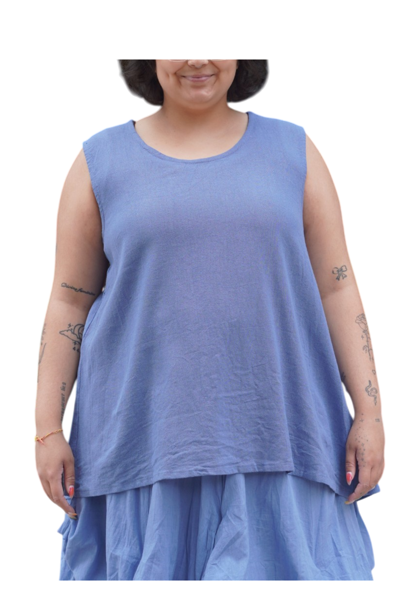 Denim Blue Cotton Swing Tank Top