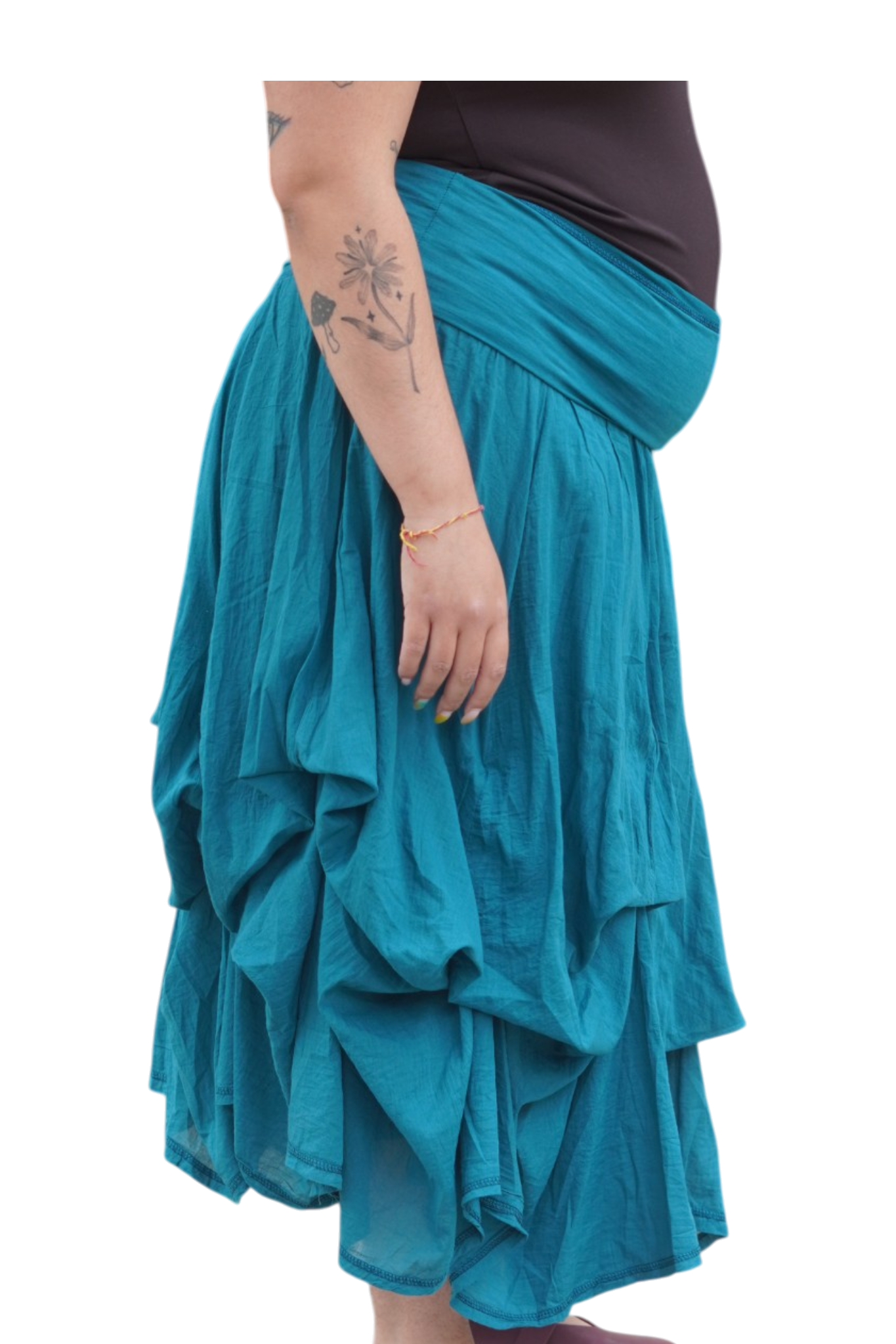 Teal Gathered Bubble Cotton Voile Tiered Skirt