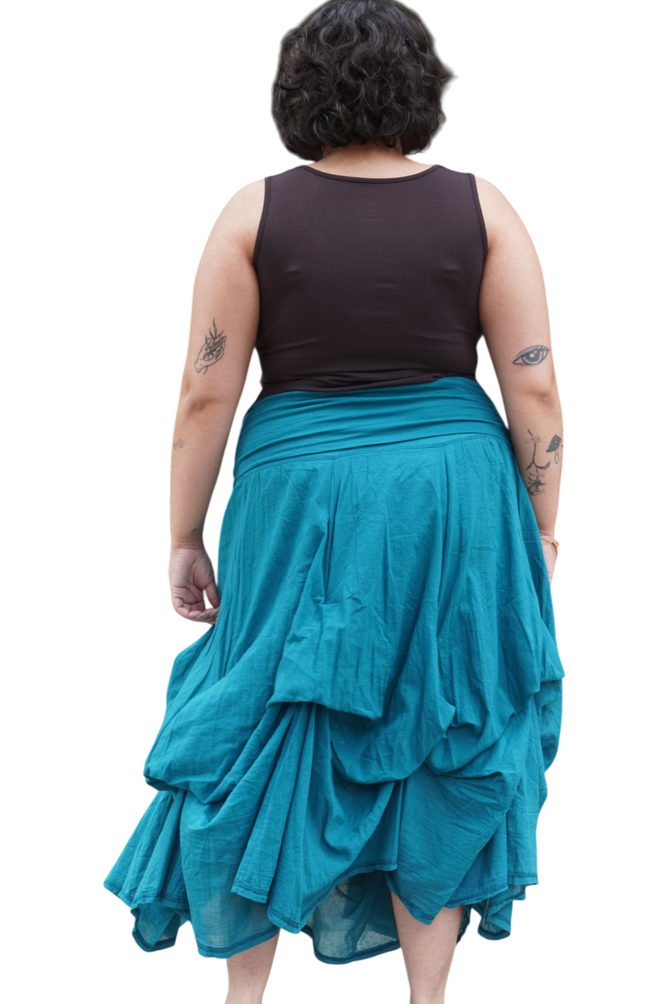 Teal Gathered Bubble Cotton Voile Tiered Skirt
