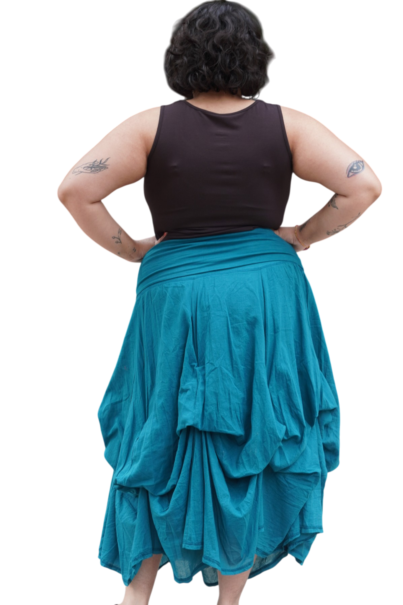 Teal Gathered Bubble Cotton Voile Tiered Skirt