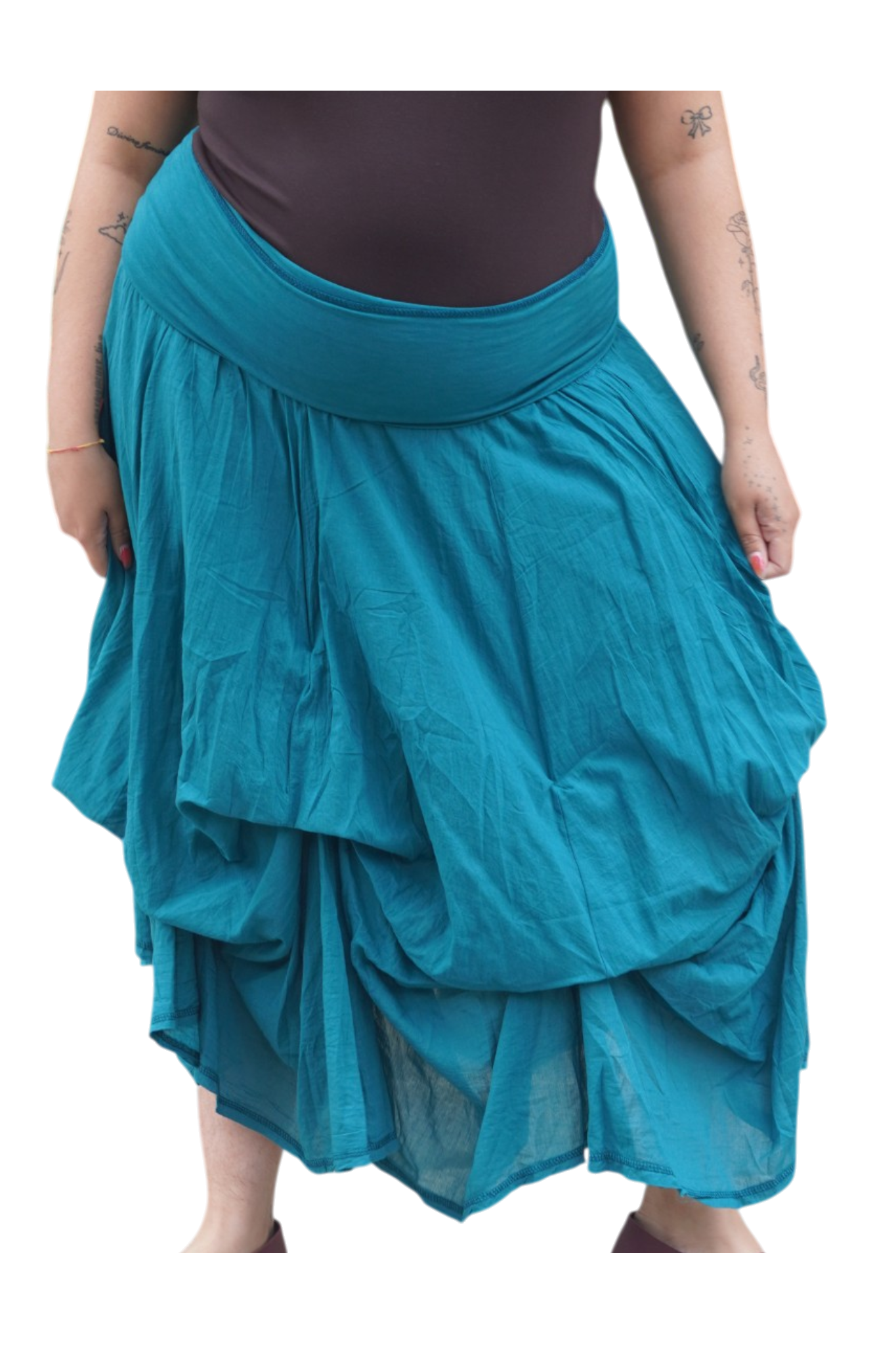 Teal Gathered Bubble Cotton Voile Tiered Skirt