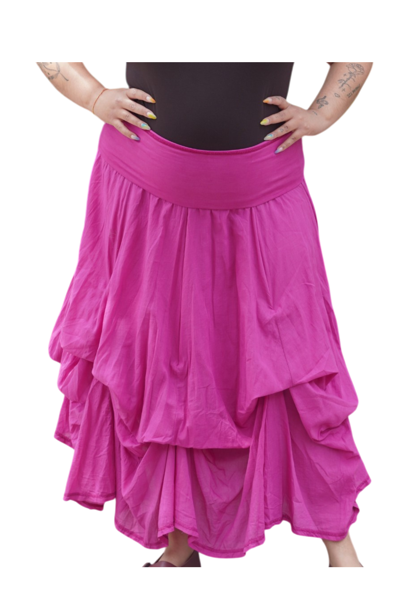 Fuchsia Gathered Bubble Cotton Voile Tiered Skirt