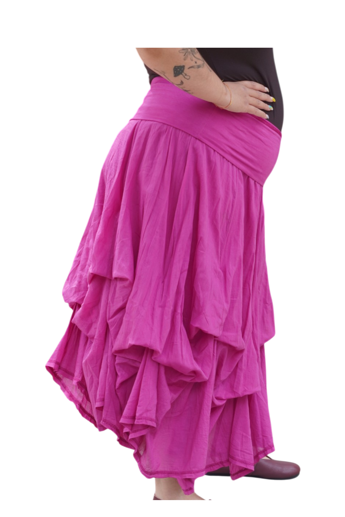 Fuchsia Gathered Bubble Cotton Voile Tiered Skirt