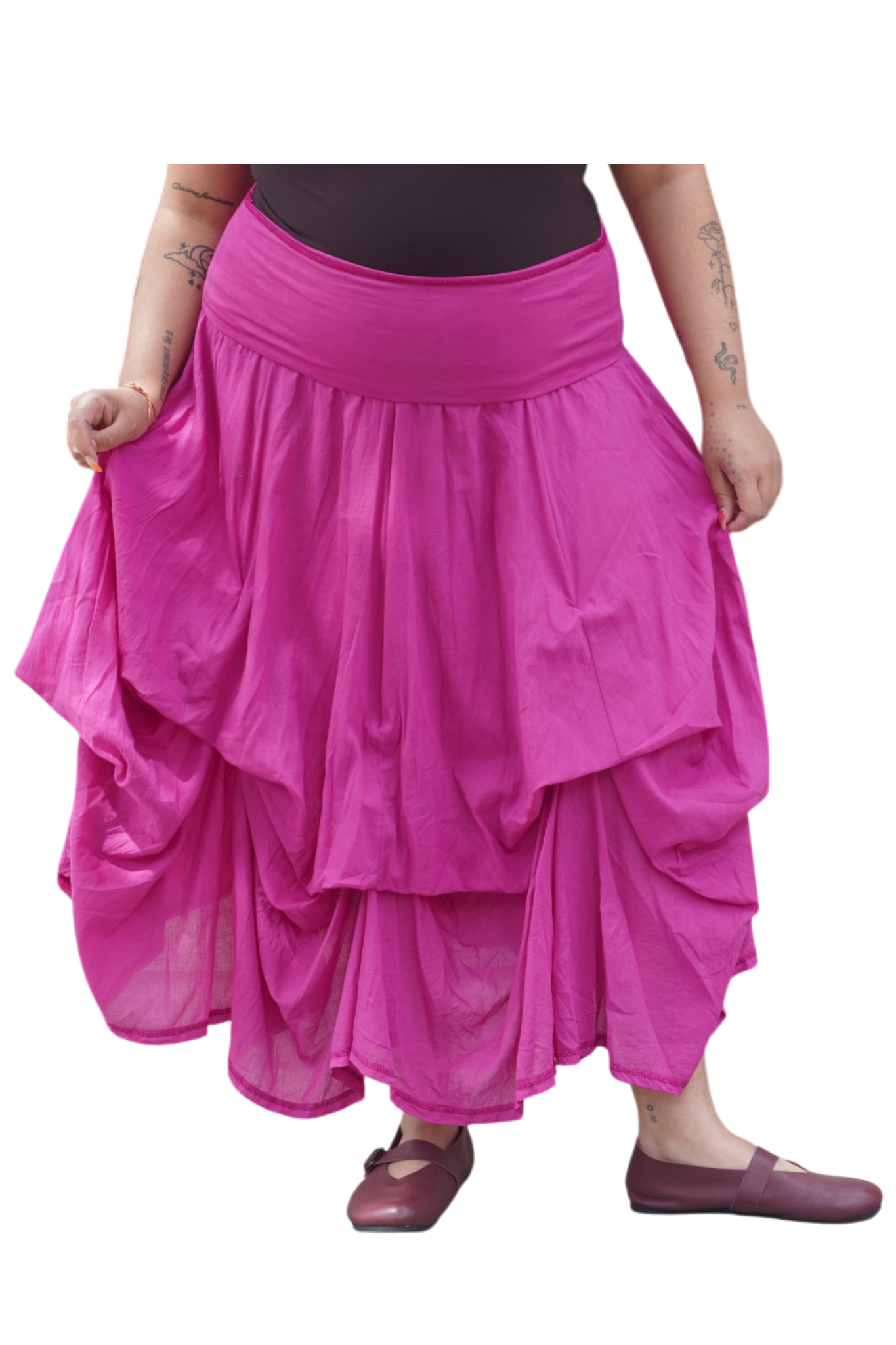 Fuchsia Gathered Bubble Cotton Voile Tiered Skirt