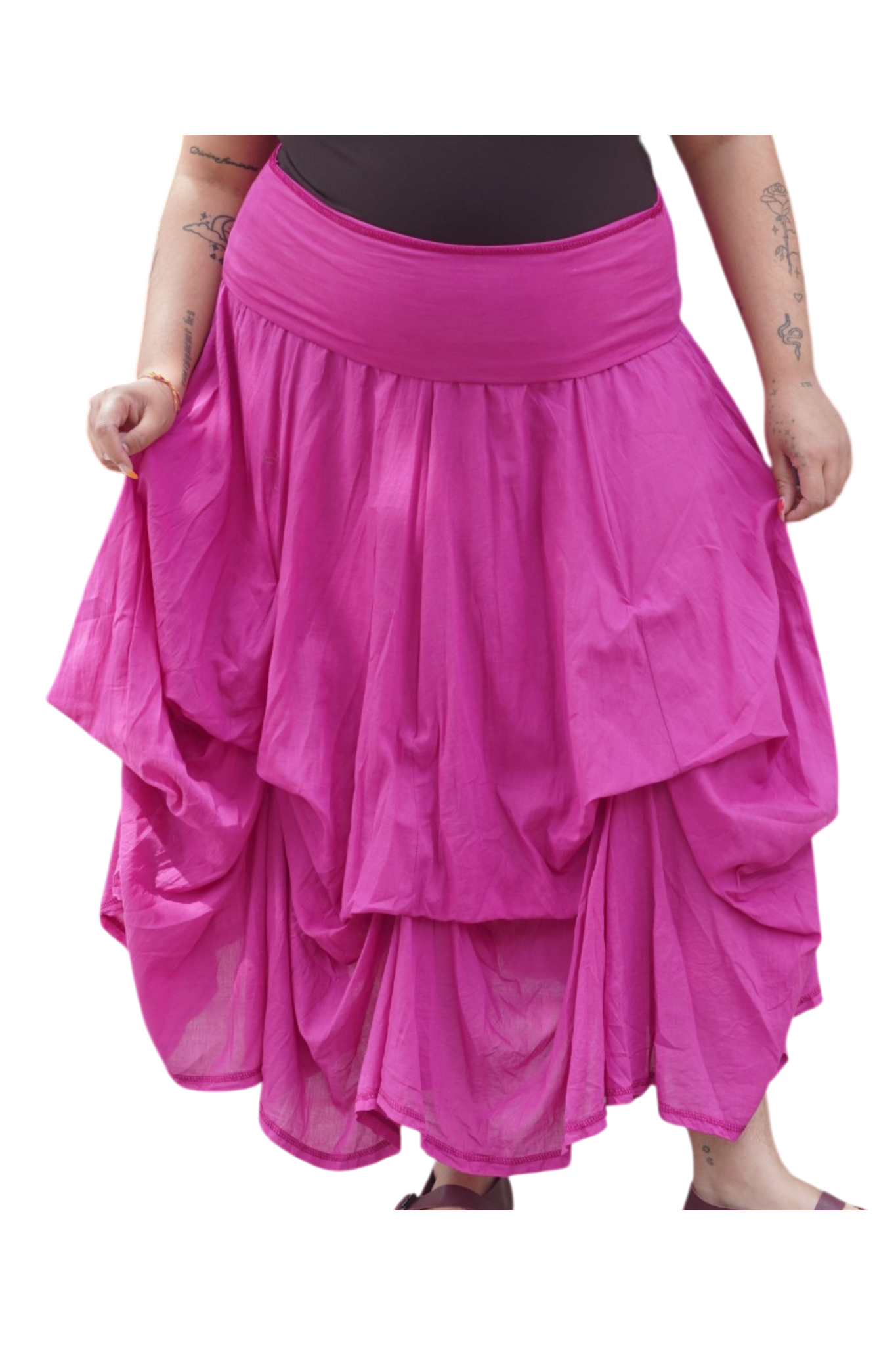 Fuchsia Gathered Bubble Cotton Voile Tiered Skirt