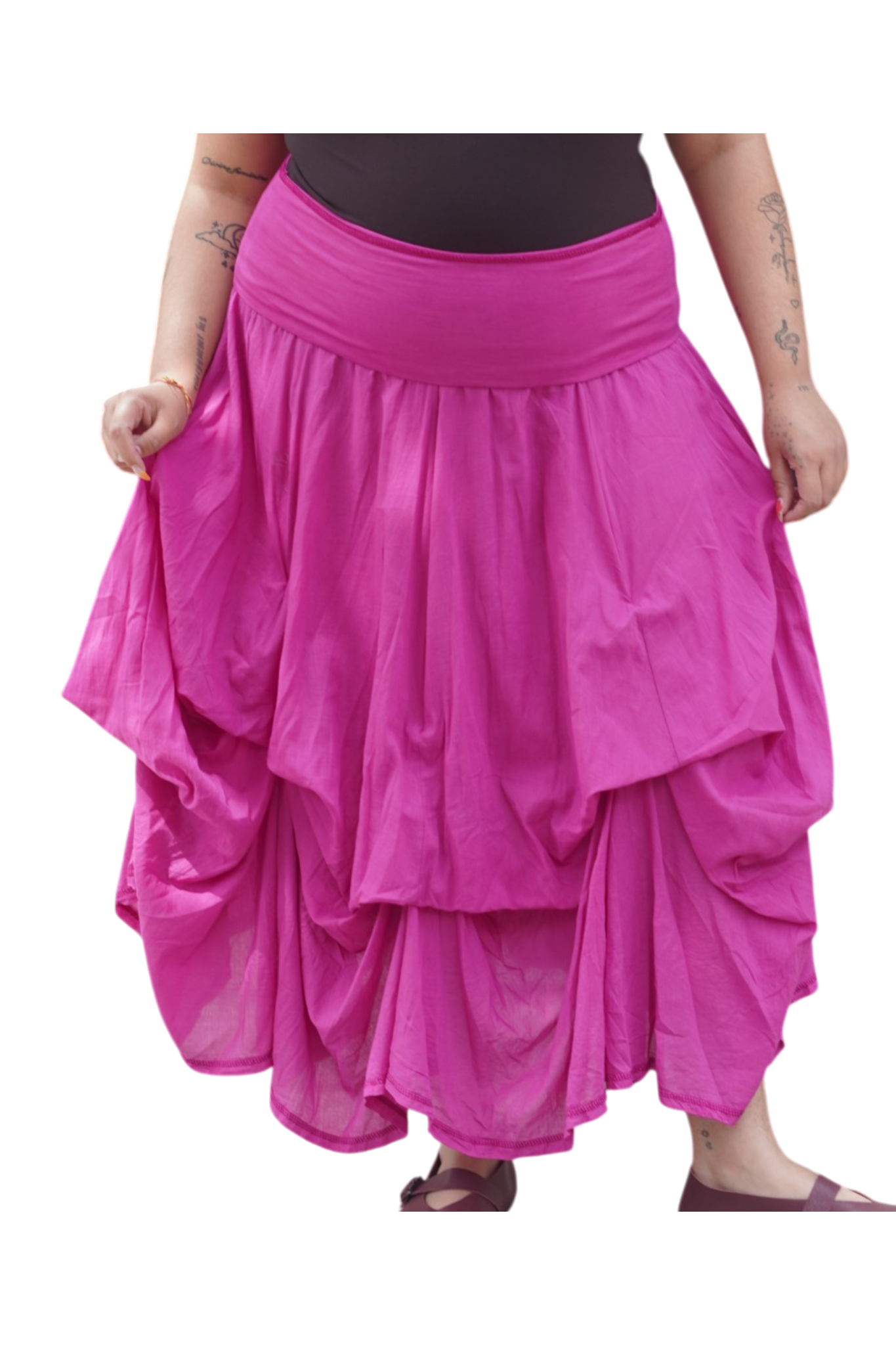 Fuchsia Gathered Bubble Cotton Voile Tiered Skirt