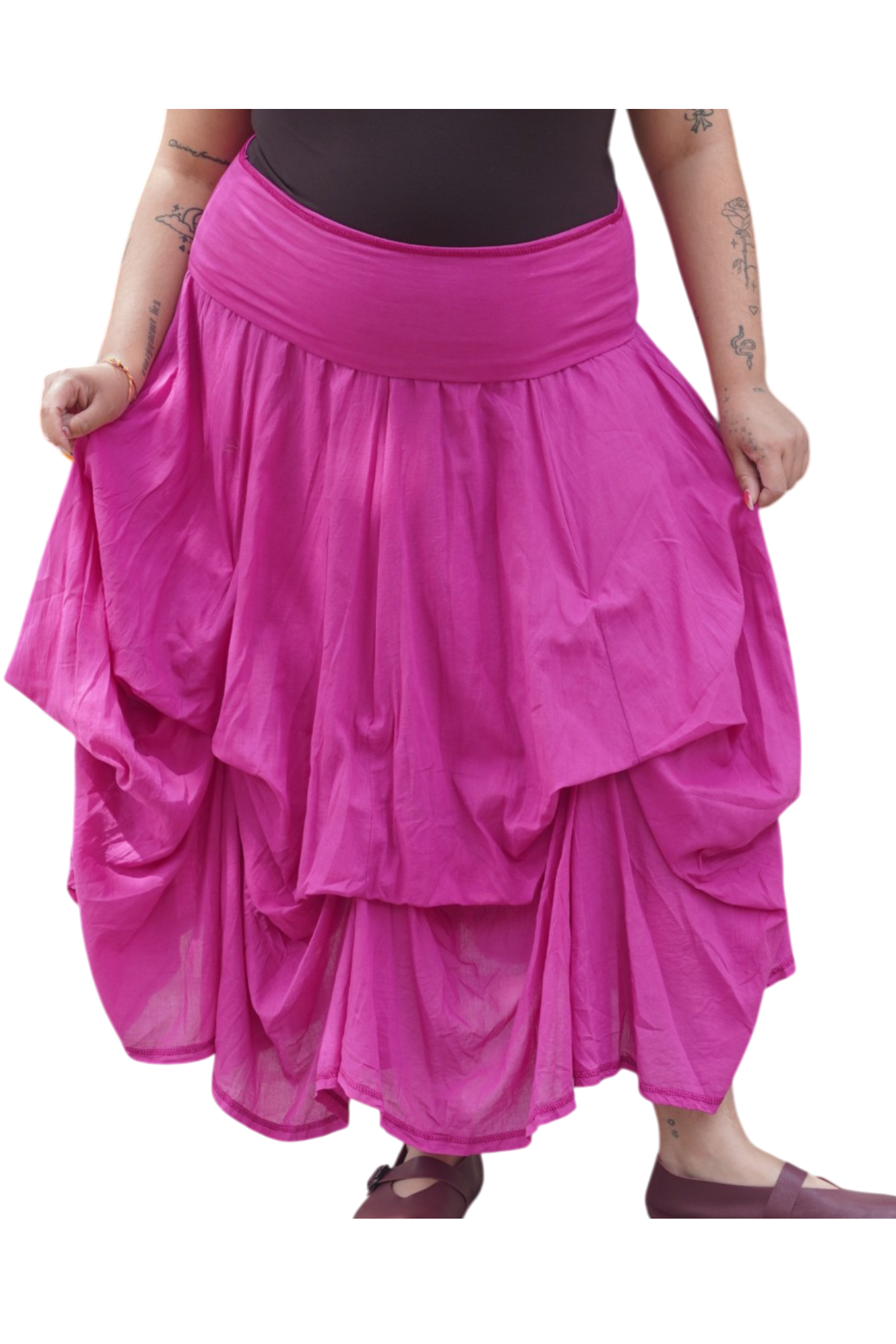 Fuchsia Gathered Bubble Cotton Voile Tiered Skirt