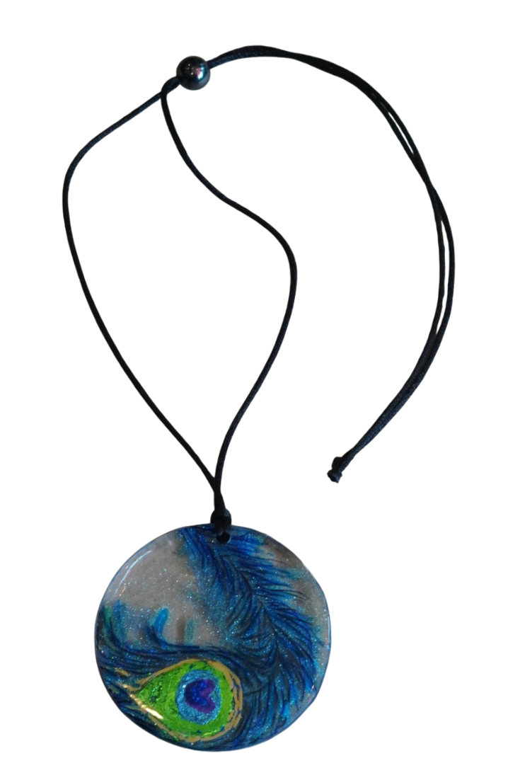Painted Peacock Feather Resin Pendant