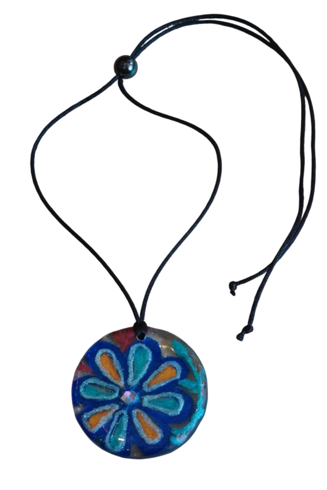 Orange and Blue Silk Inspired Flower  Pendant