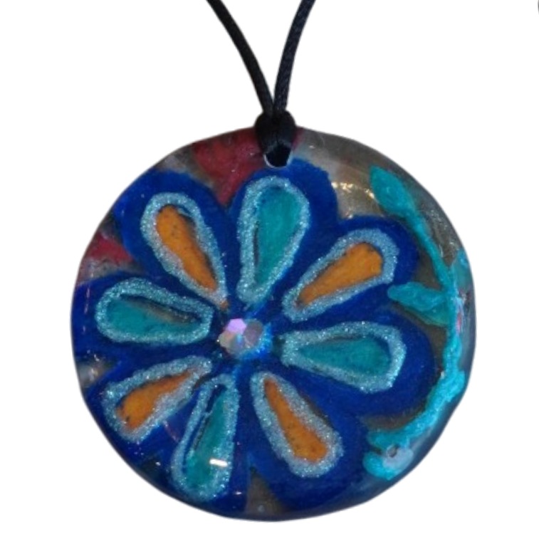 Orange and Blue Silk Inspired Flower  Pendant