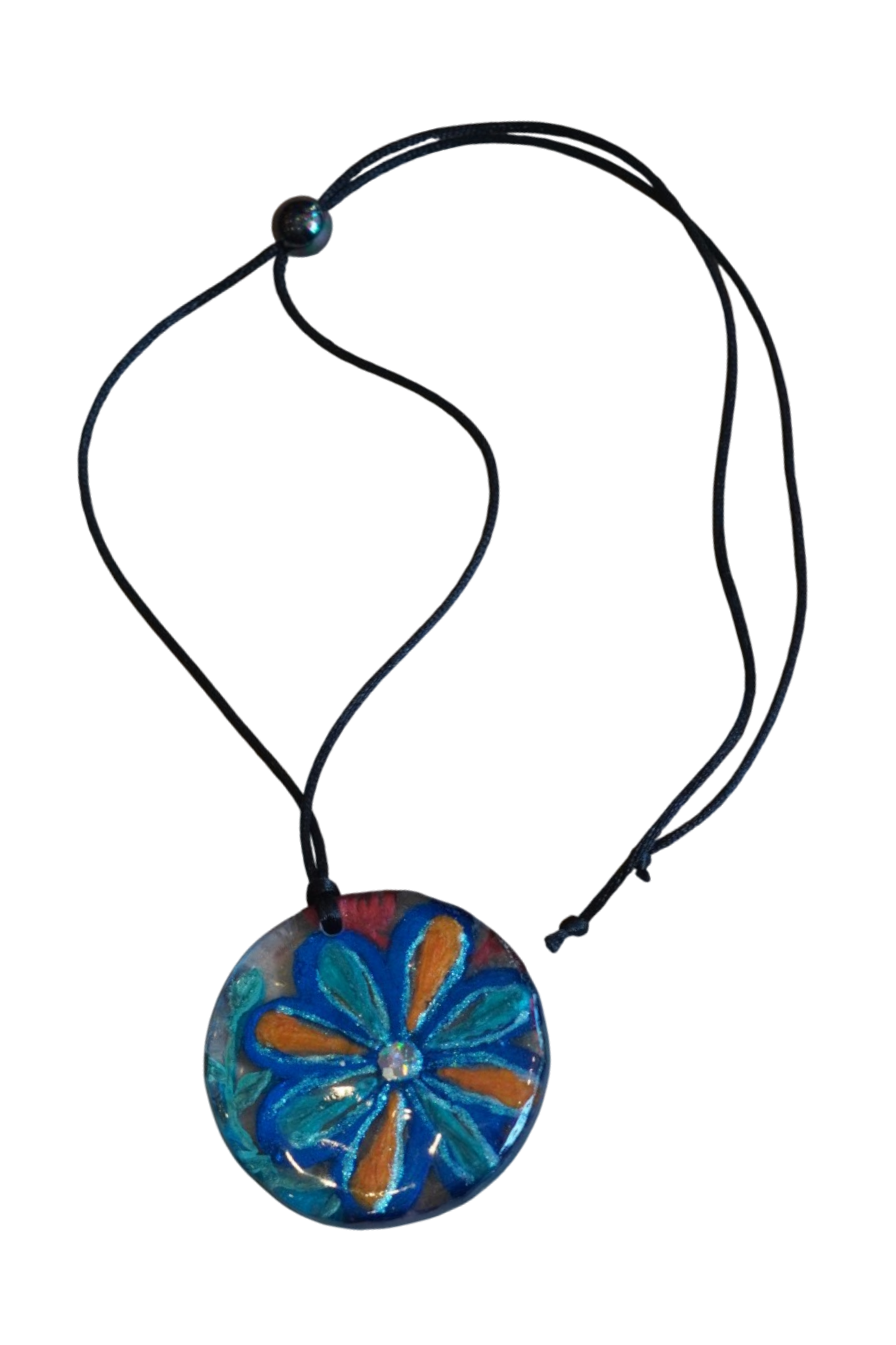 Orange and Blue Silk Inspired Flower  Pendant