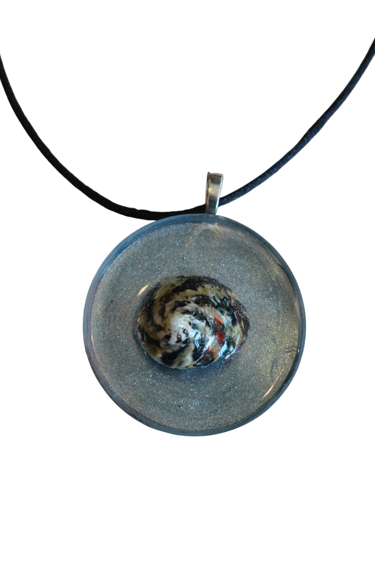 Black Shell and Silver Mica DOT Pendant