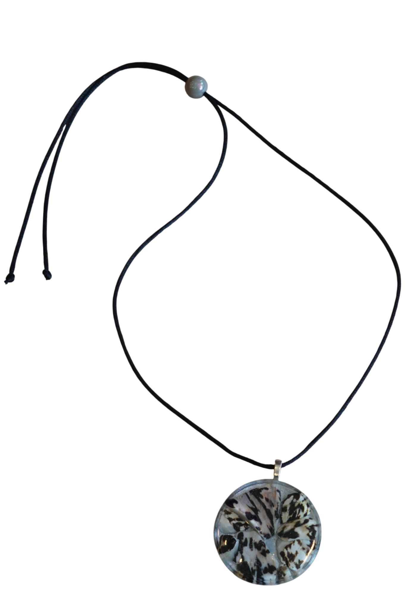 Black and Cream Resin Shell Pendant