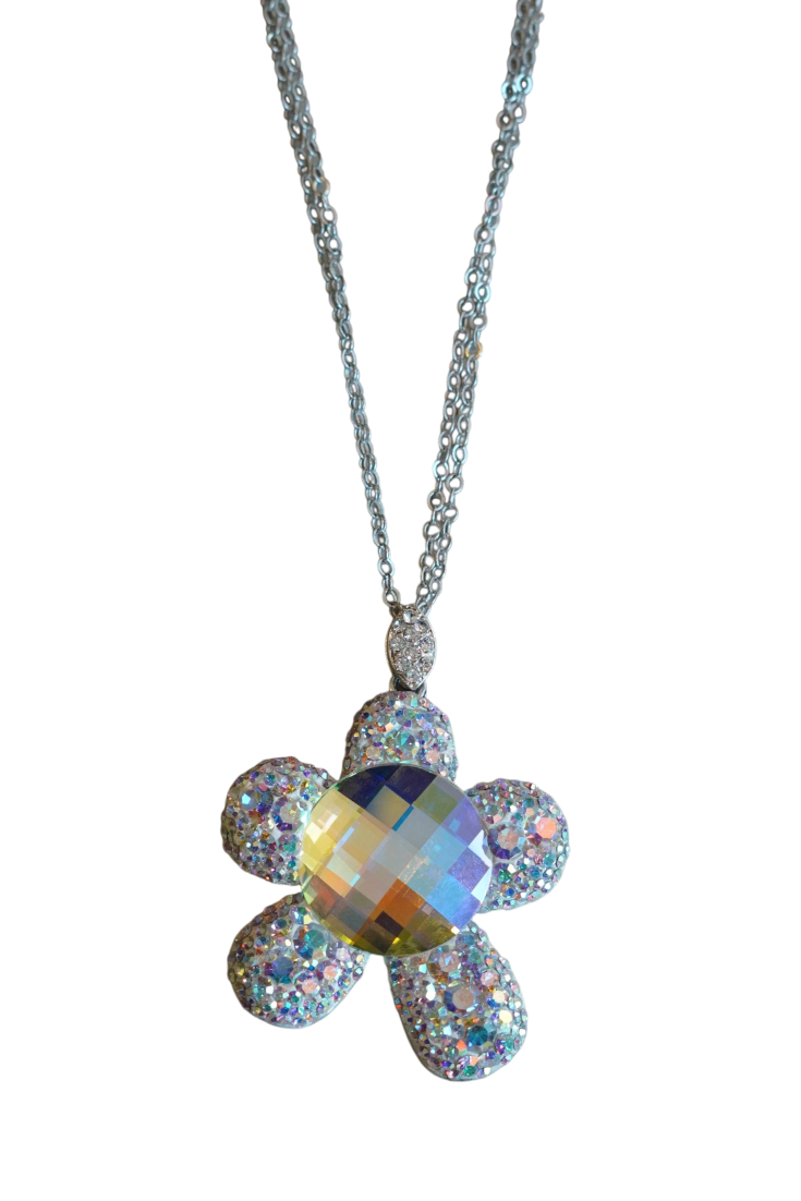 Aurora Borealis Swarovski Crystal Flower Pendant