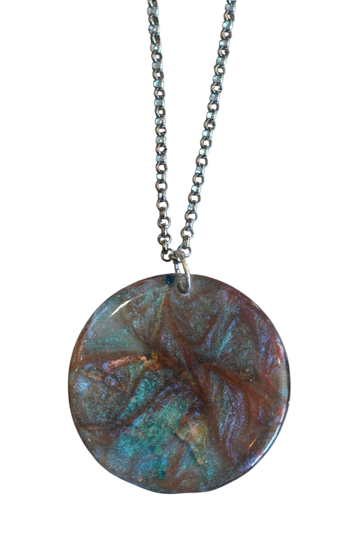 Gold and Blue Flower in Space  Pendant