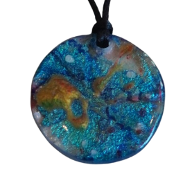 Gold and Teal One-Sided Mica Pendant