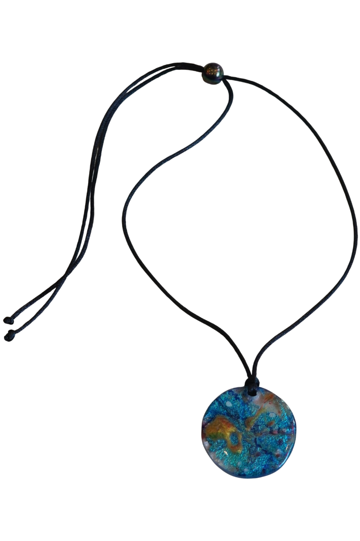 Gold and Teal One-Sided Mica Pendant