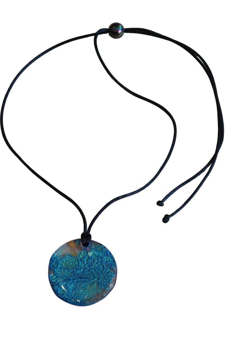 Gold and Teal One-Sided Mica Pendant