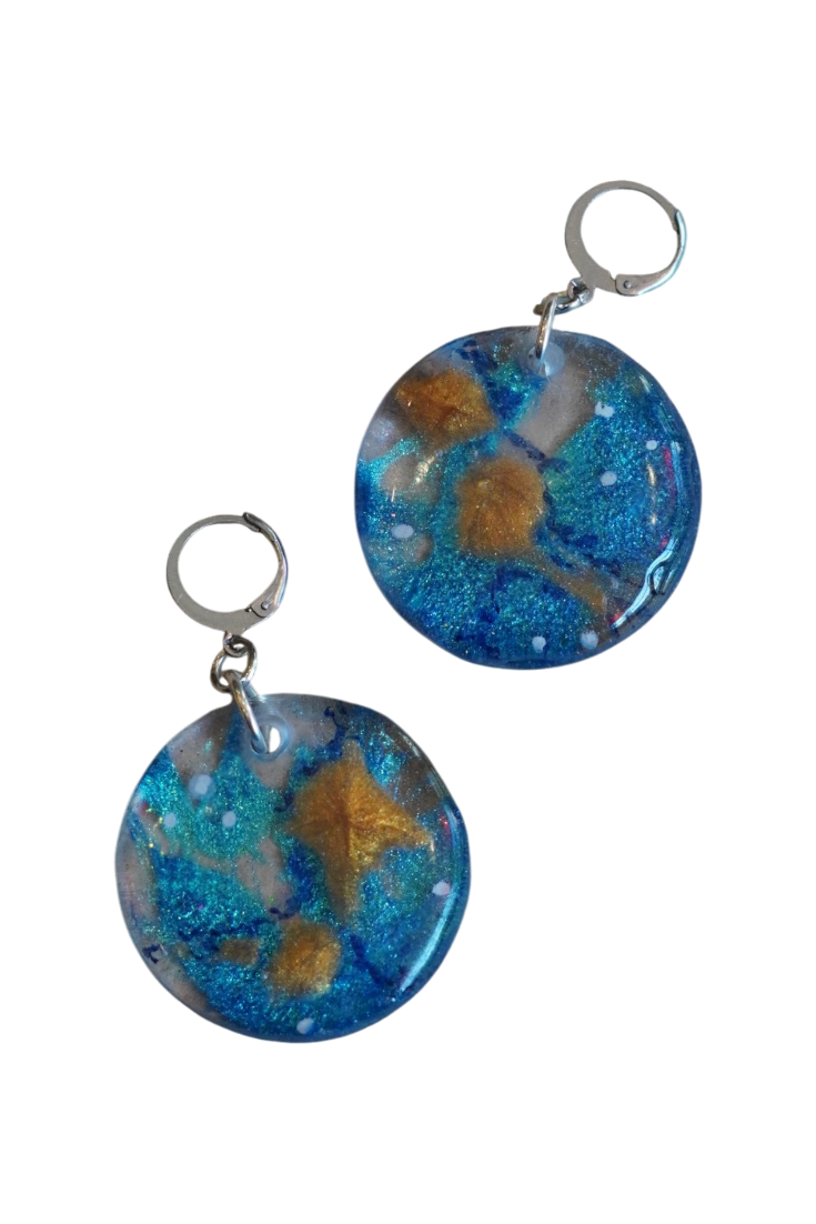 Teal and Gold Tone Mica Earrings