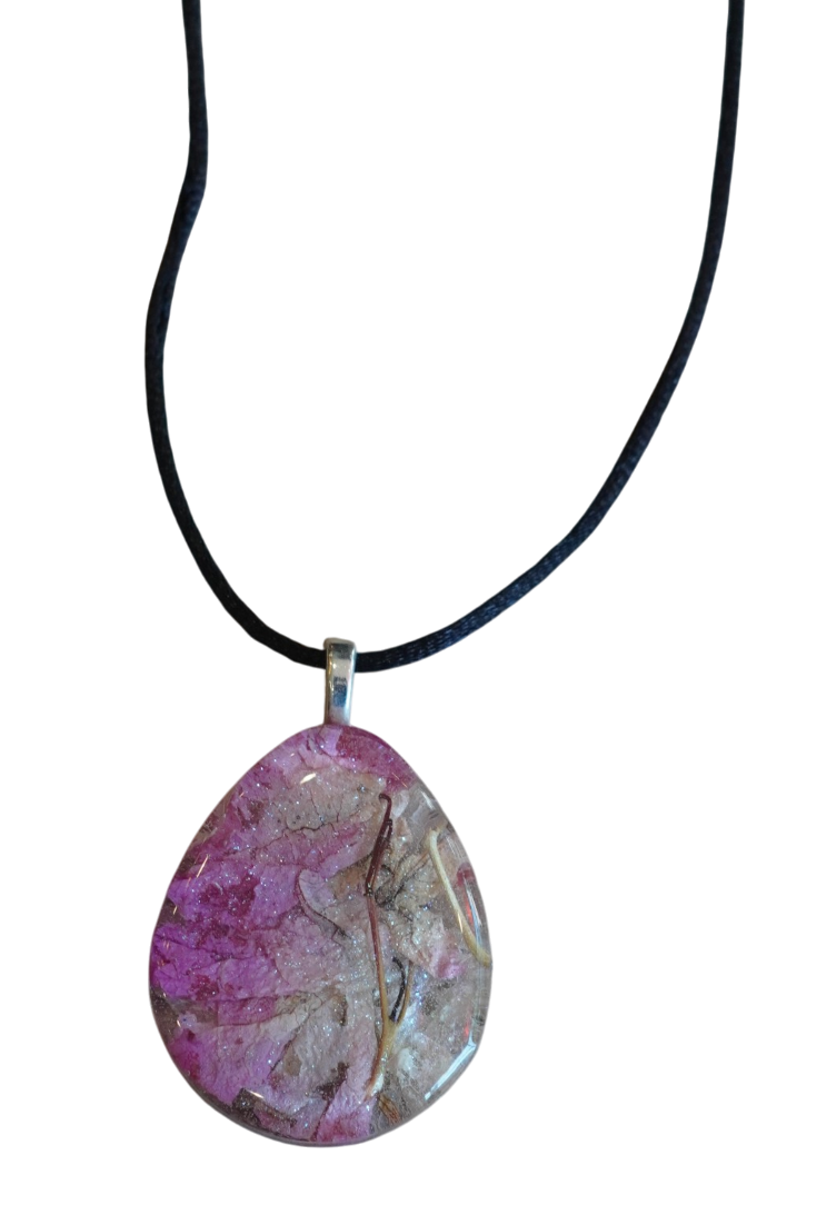 Pink Bougainvillea Teardrop Resin Pendant