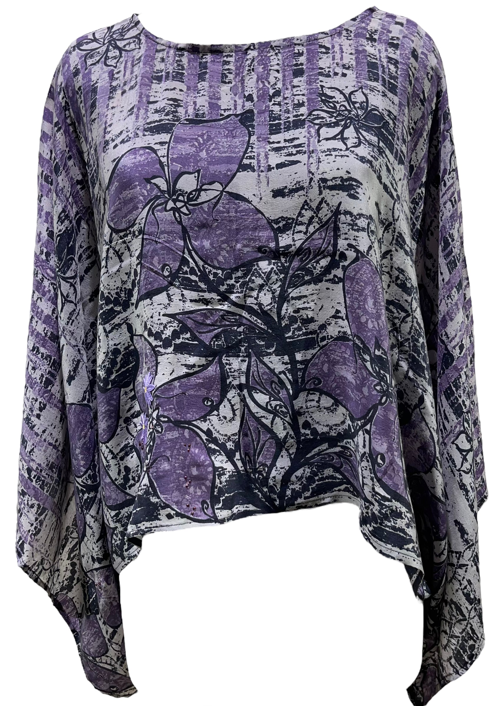 PRC5410 Avatar Pure Silk Kimono-Sleeved Top