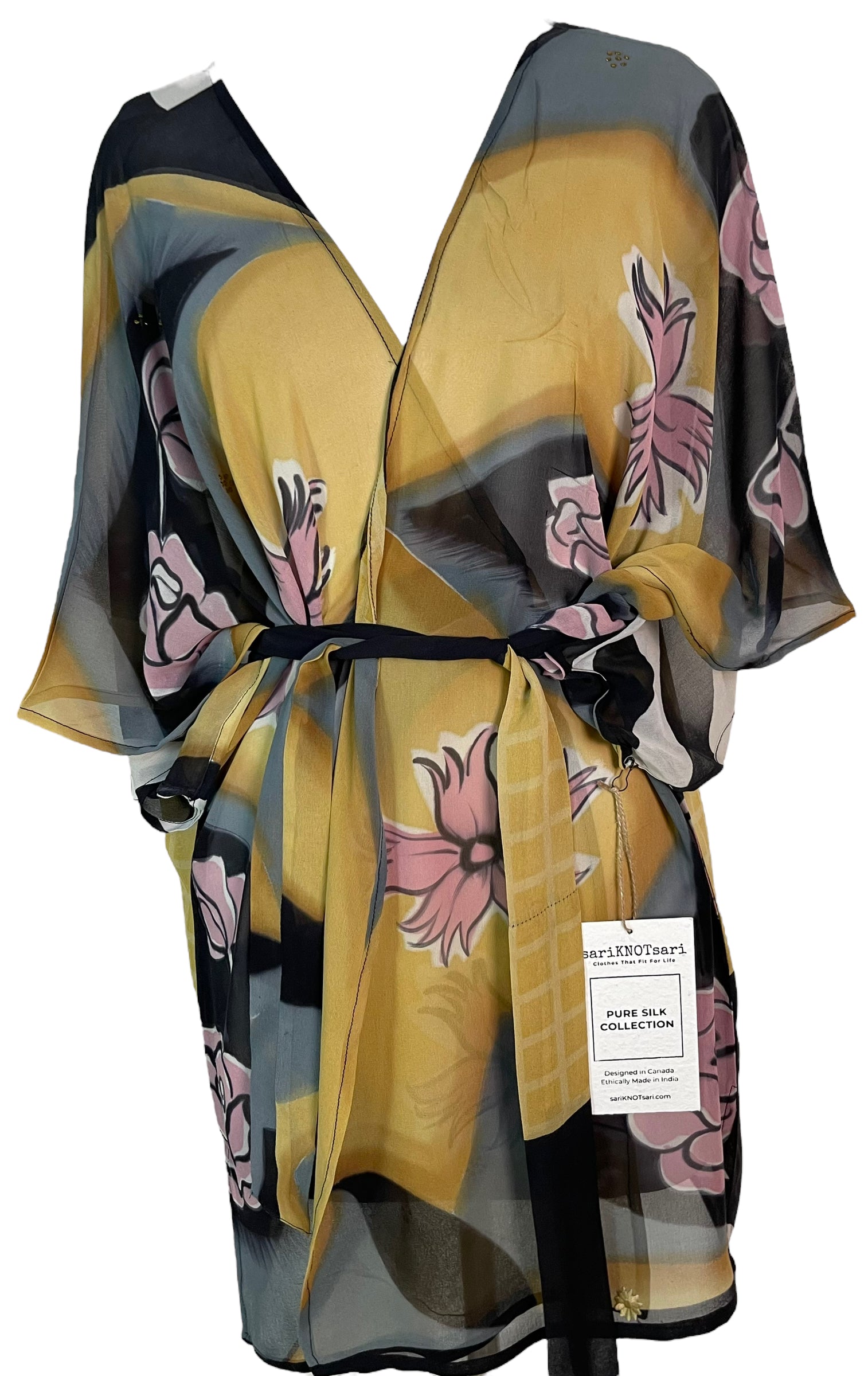 PRG5396 Sheer Avatar Pure Silk Kimono-Sleeved Jacket with Belt