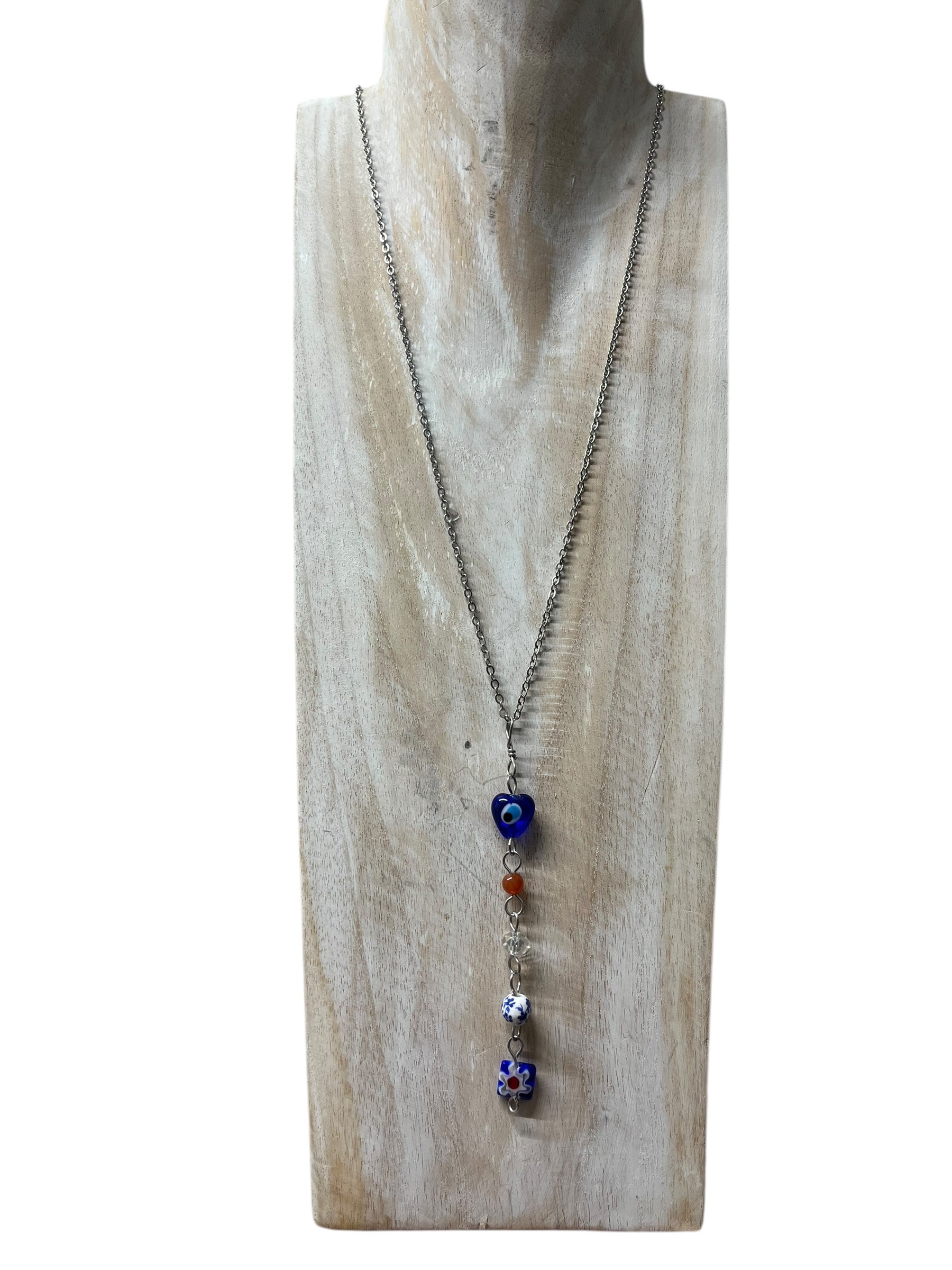 Evil Eye 5 Tier Charm Necklace - silver