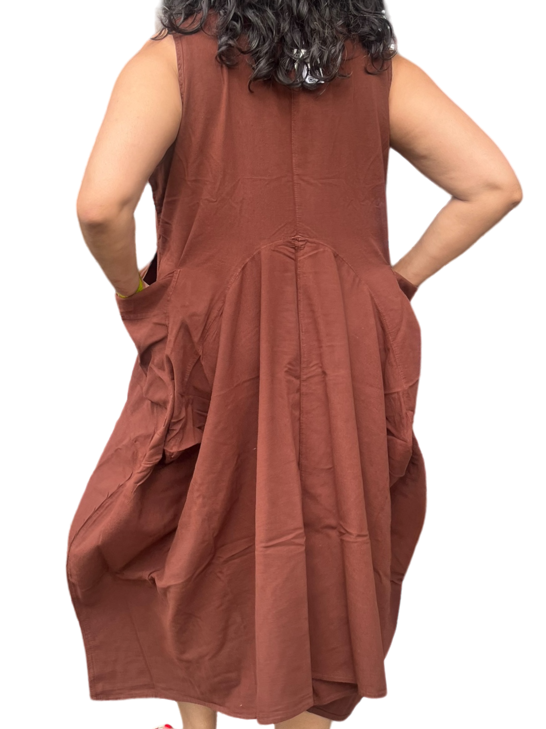 Brown Cotton Parachute Dress with Pockets