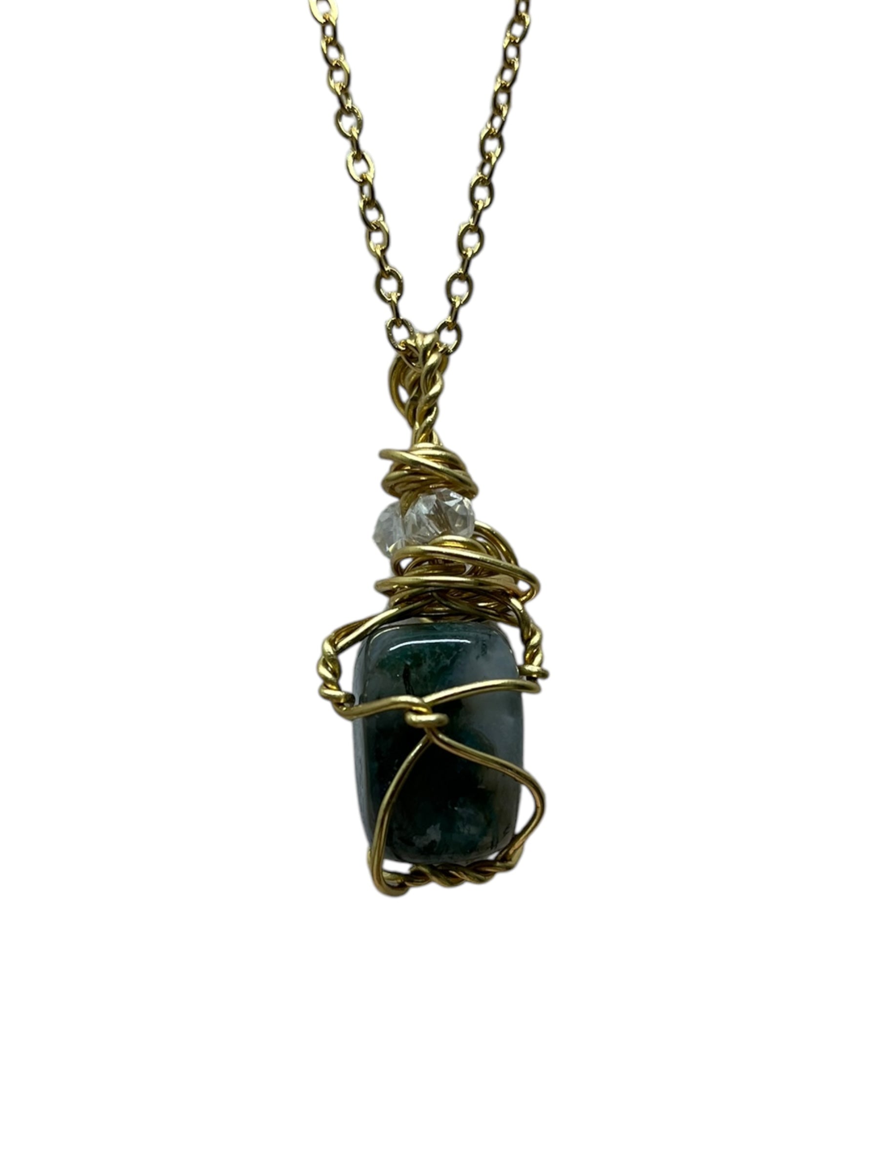 Moss Agate Twisty Crystal Necklace - gold