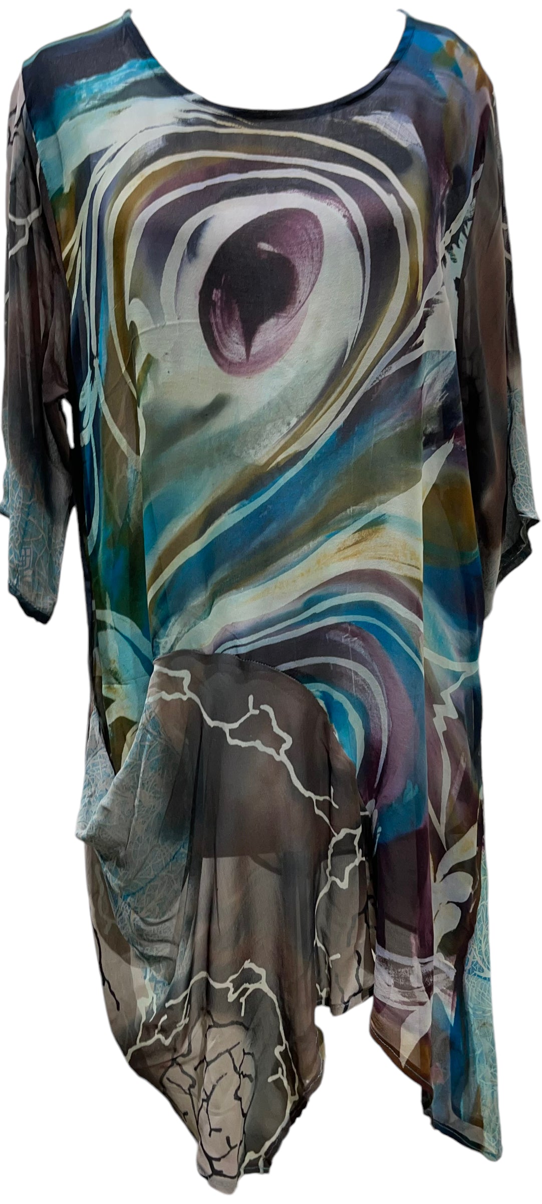 PRG5507 Sheer Avatar Pure Silk Self Pocket Tunic Dress