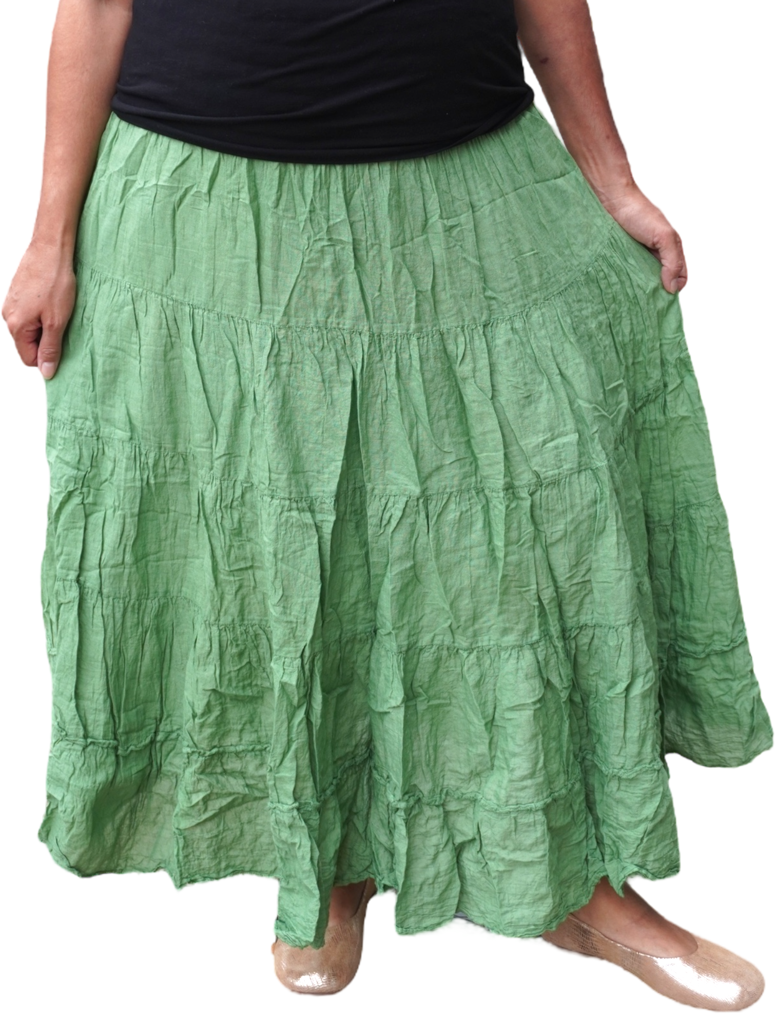 Bright Leaf Green Cotton Voile Tiered Skirt