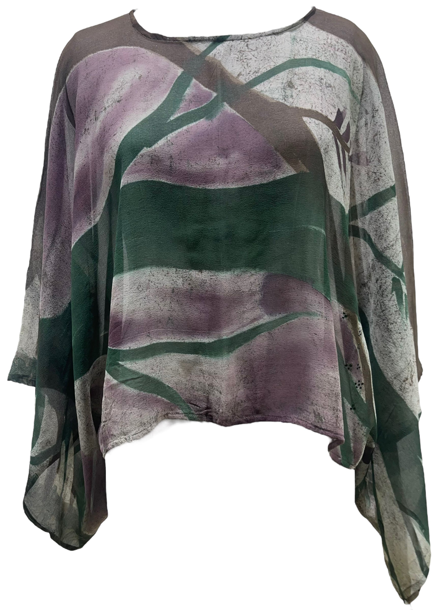 PRC5418 Avatar Pure Silk Kimono-Sleeved Top