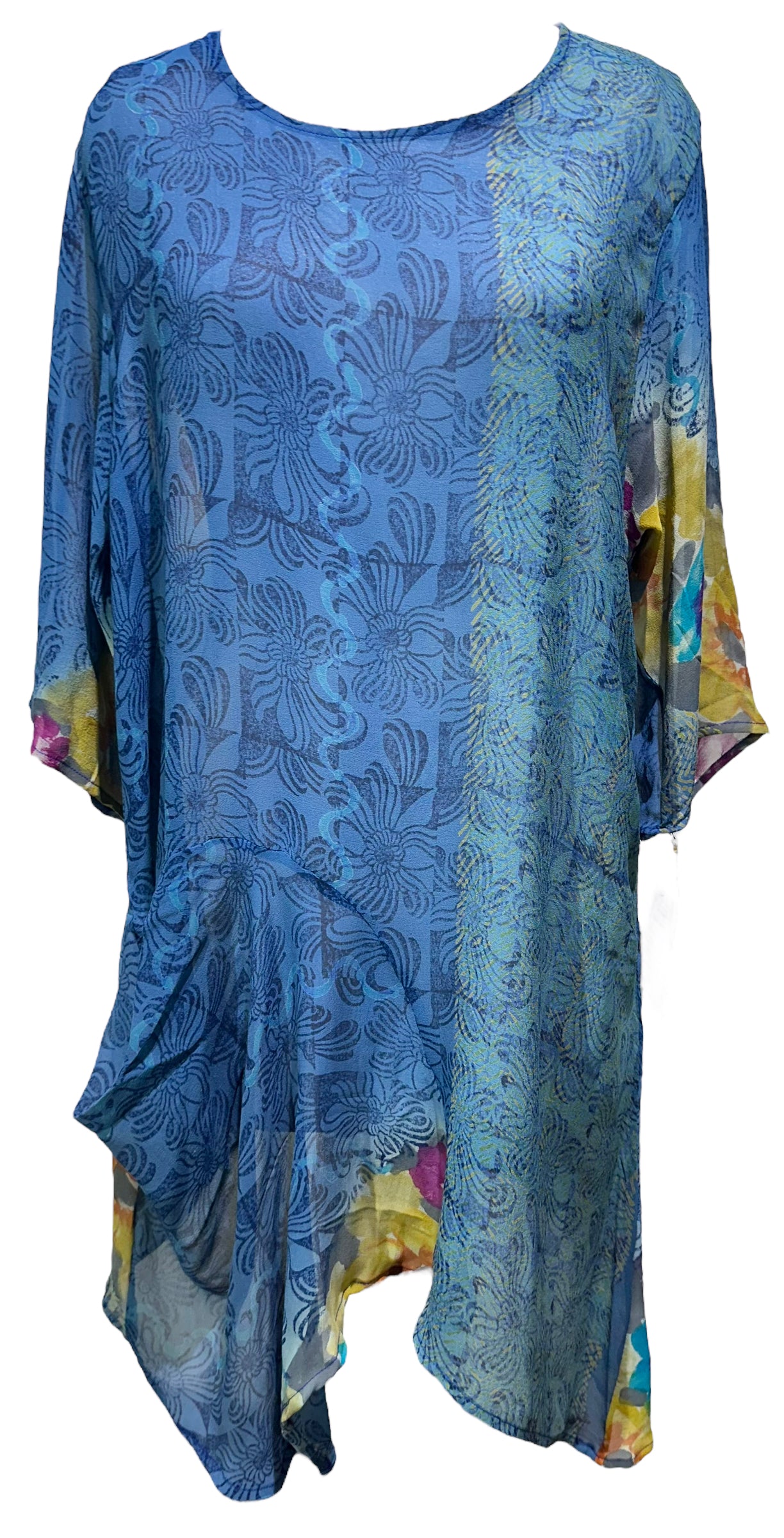 PRG4468 Sheer Avatar Pure Silk Self Pocket Tunic Dress