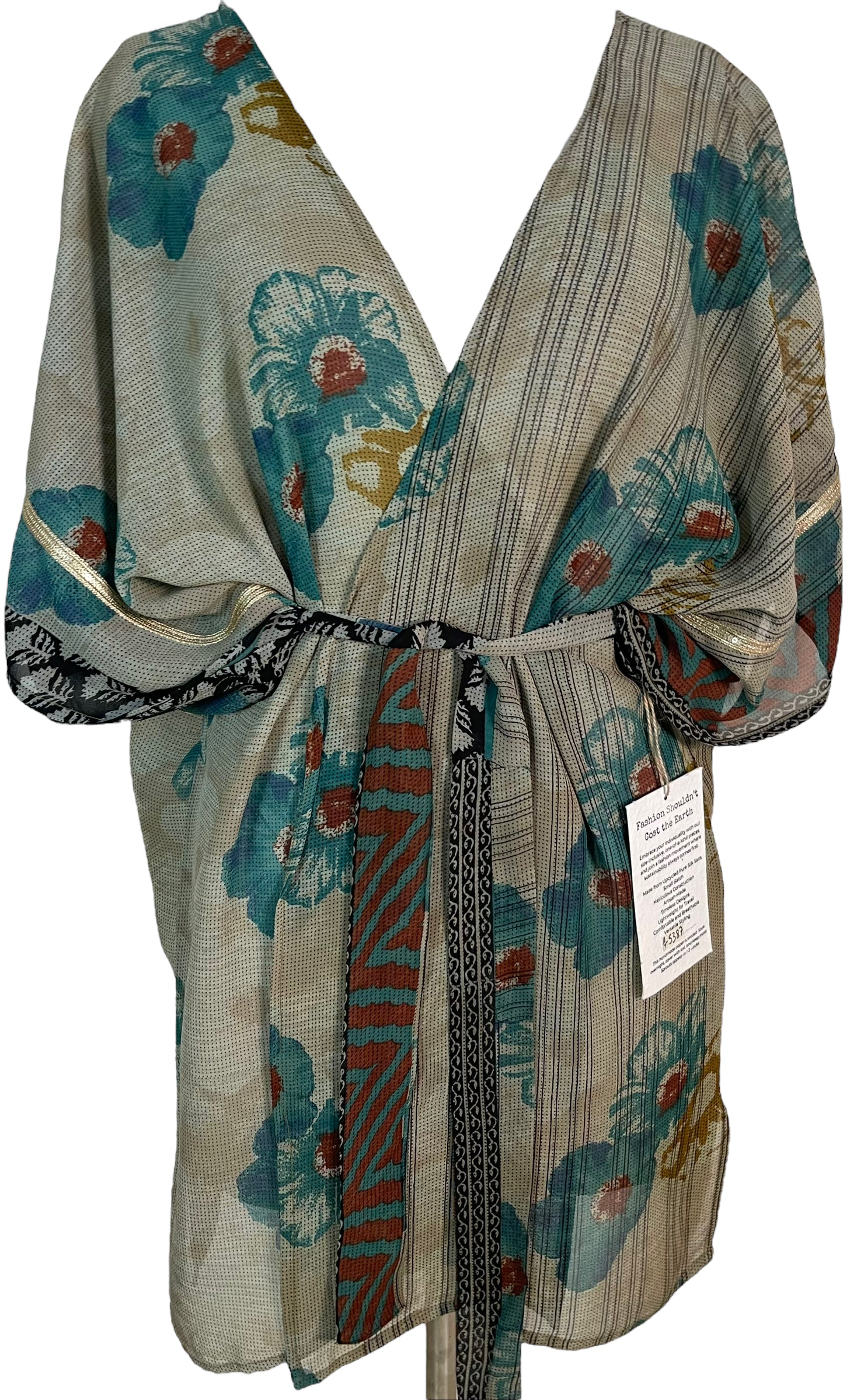 PRG5387 Sheer Avatar Pure Silk Kimono-Sleeved Jacket with Belt