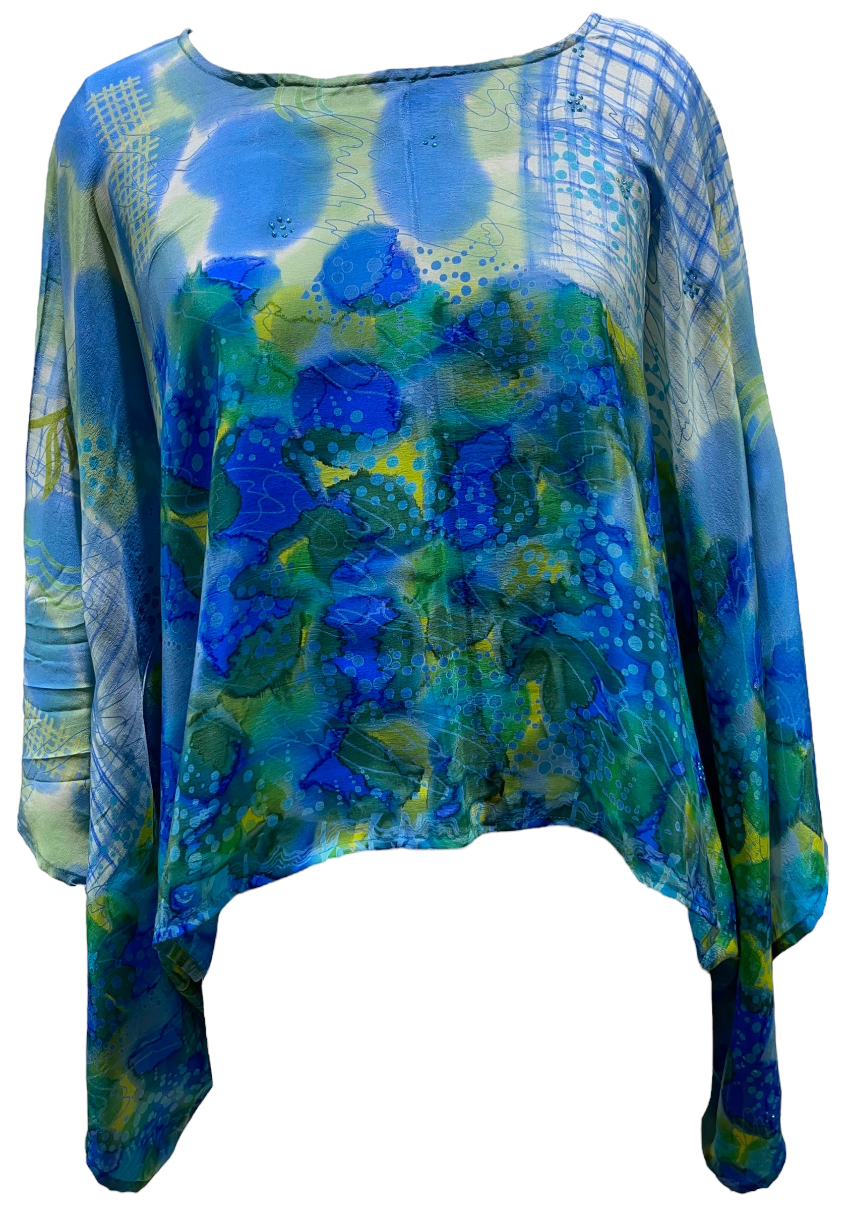 PRC5536 Avatar Pure Silk Kimono-Sleeved Top