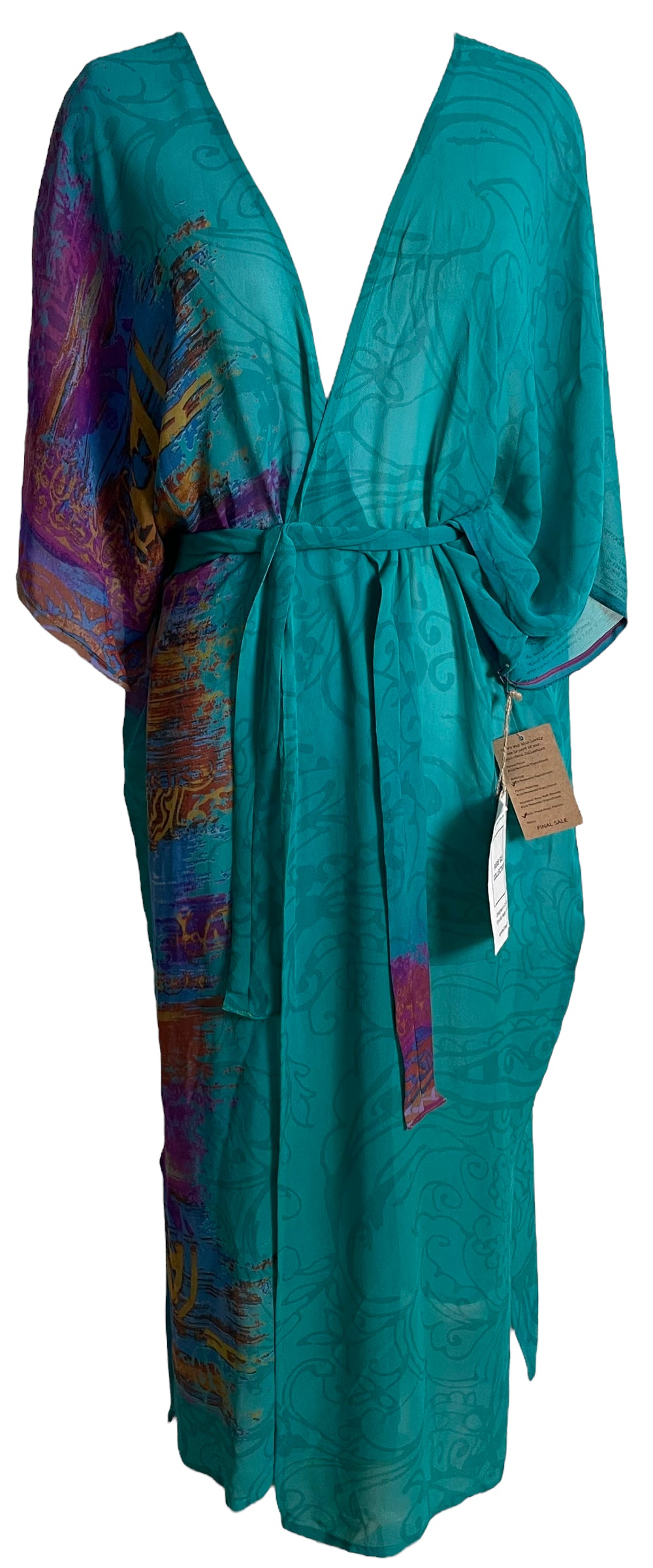 PRG5750 Sheer Wabi Sabi Pure Silk Kimono Sleeved Duster with Belt